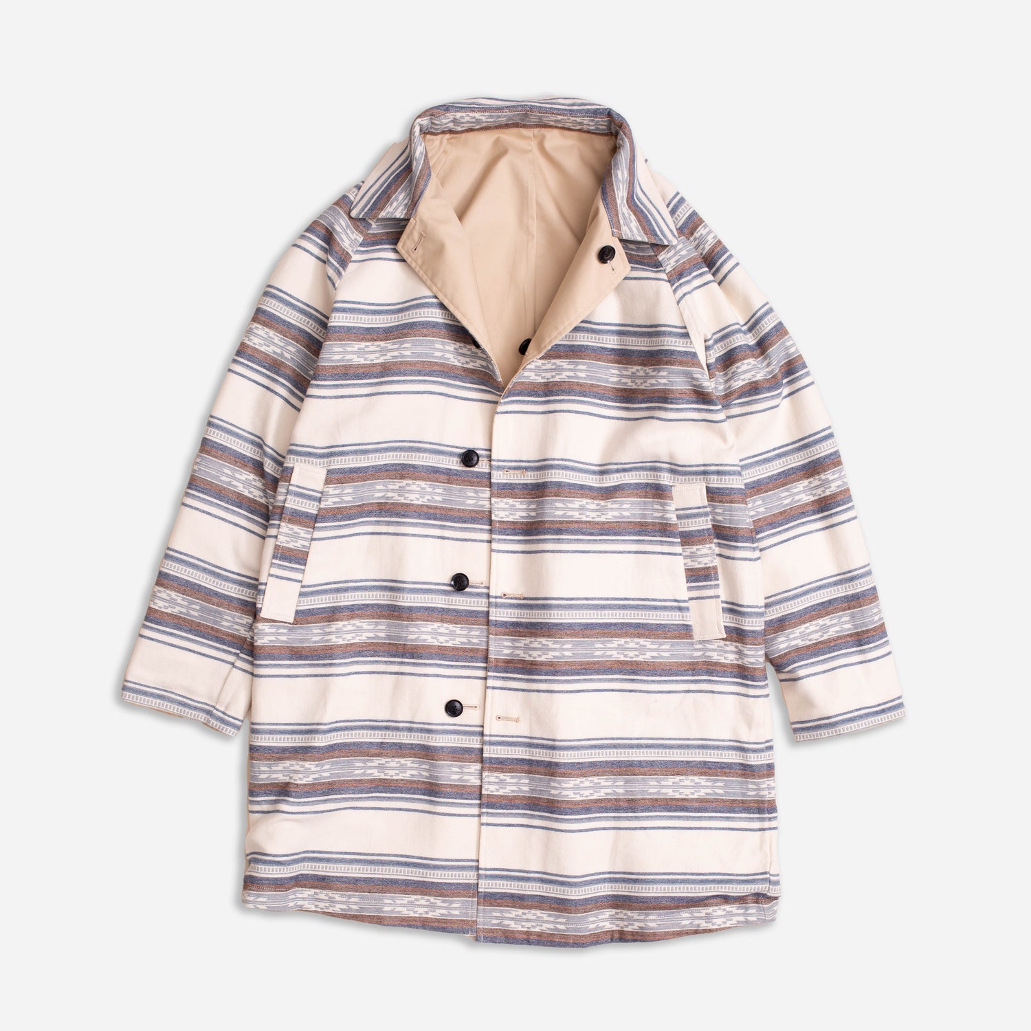 Reversible Balmacaan Trench Coat - Saltillo Stripe