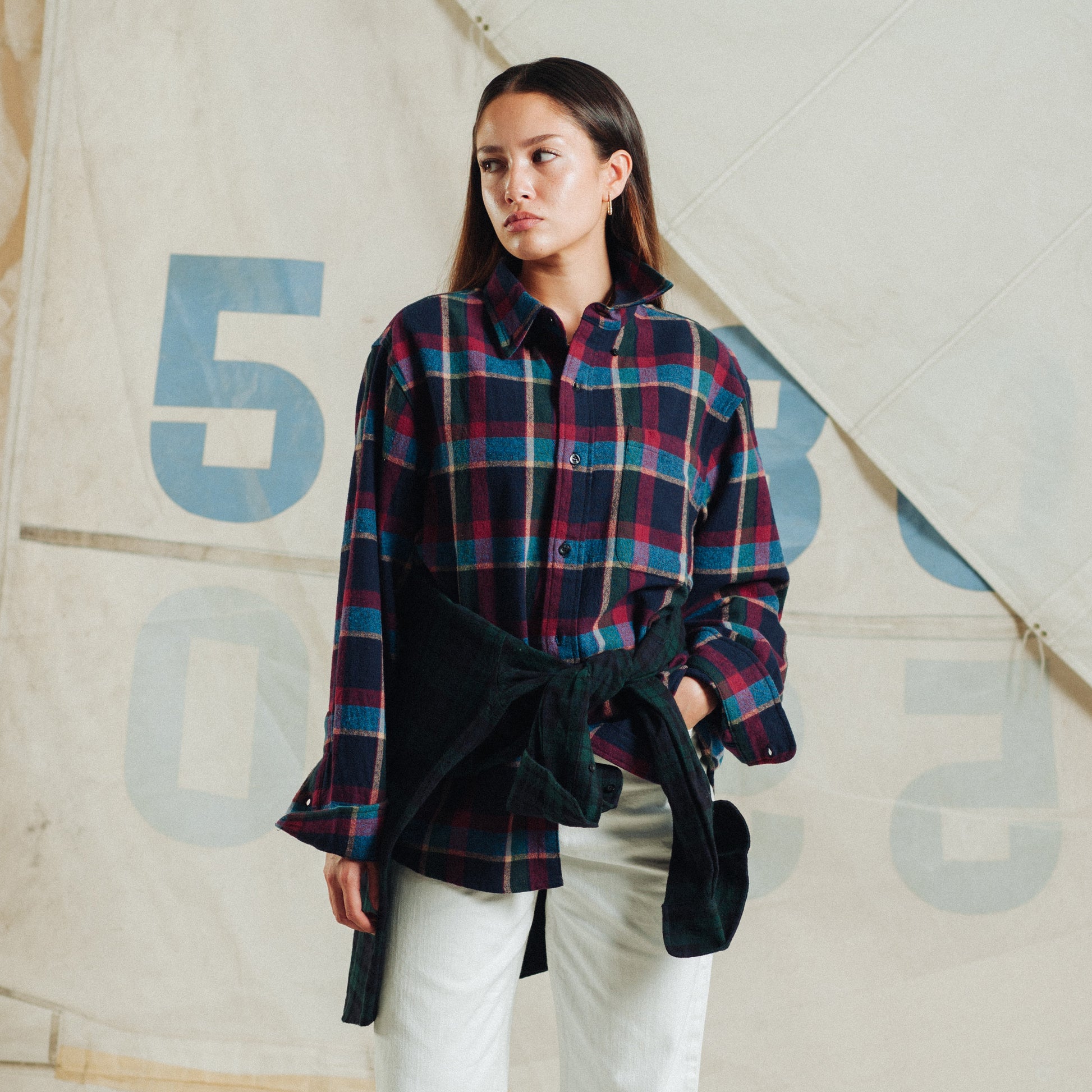 Lined Collar Shirt - Blue/Red Plaid