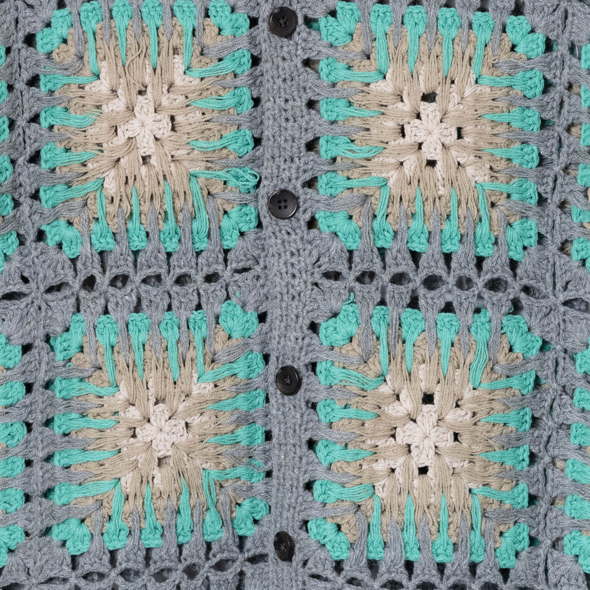 Crochet Button Knit - Teal/Greige