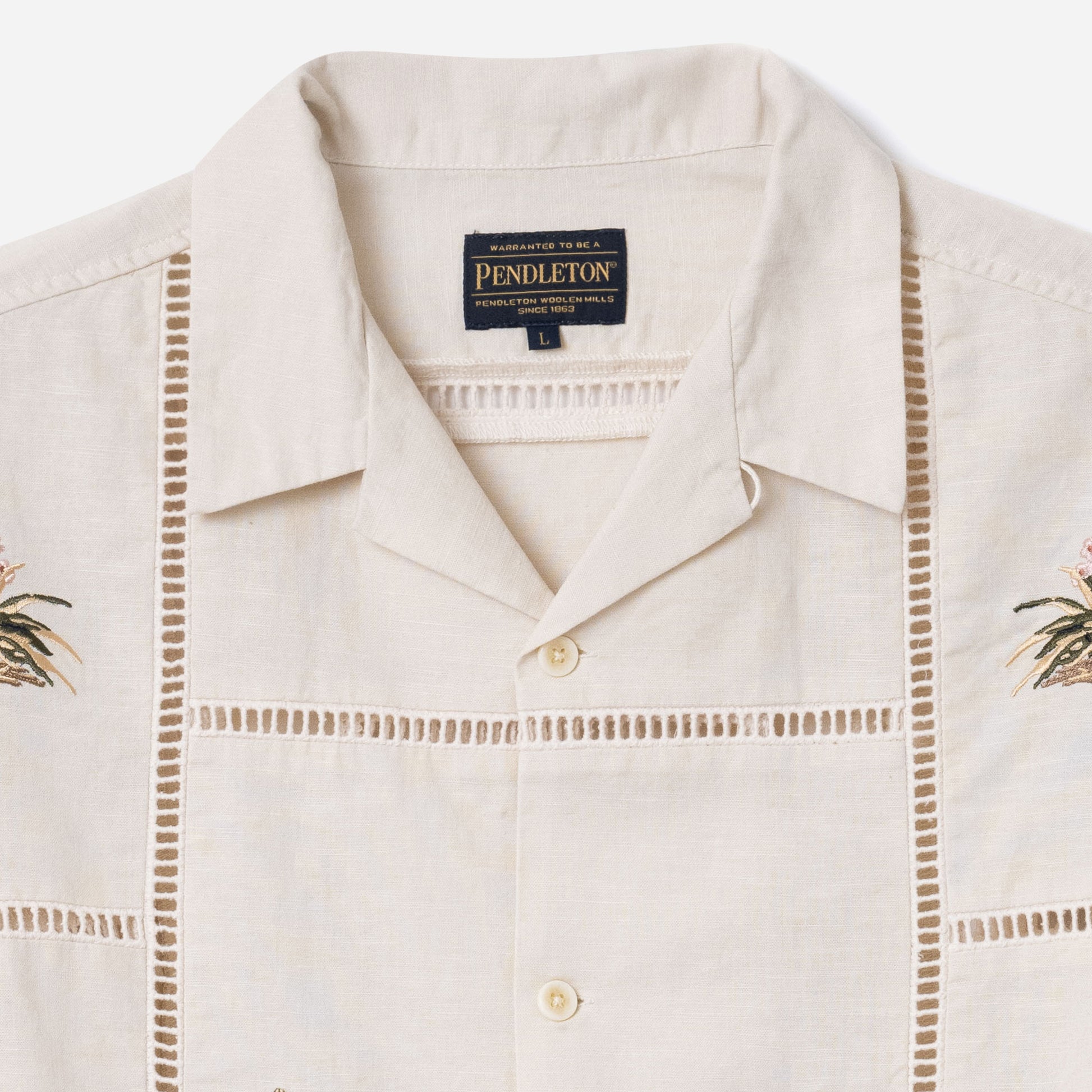 EMB Open Collar Shirt - Ivory Cowboy