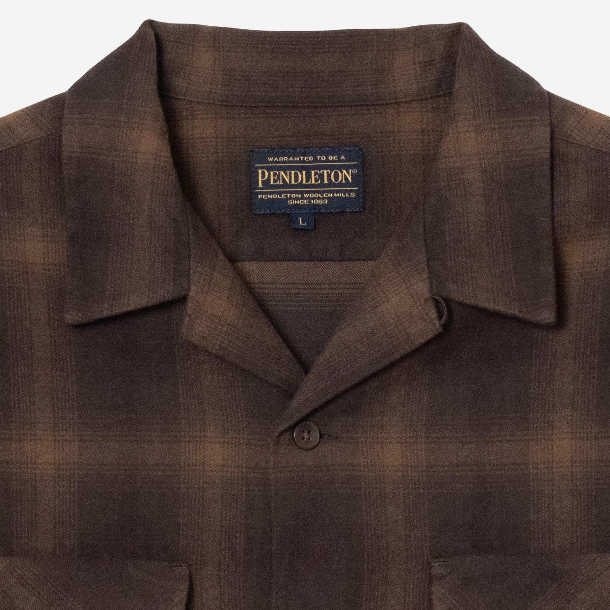 Open Collar Plaid Shirt - Brown/Beige
