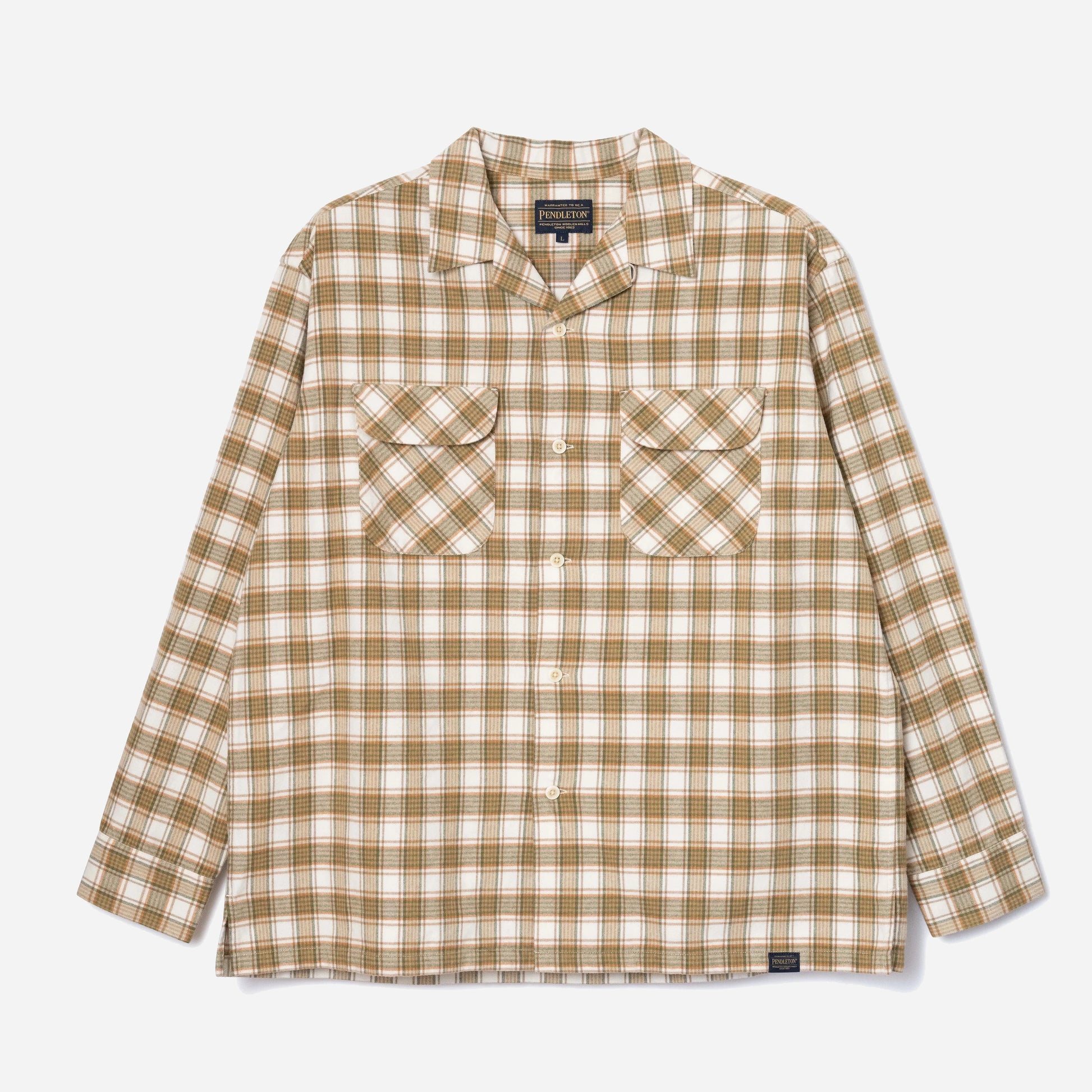 Open Collar Plaid Shirt - Khaki/Ivory