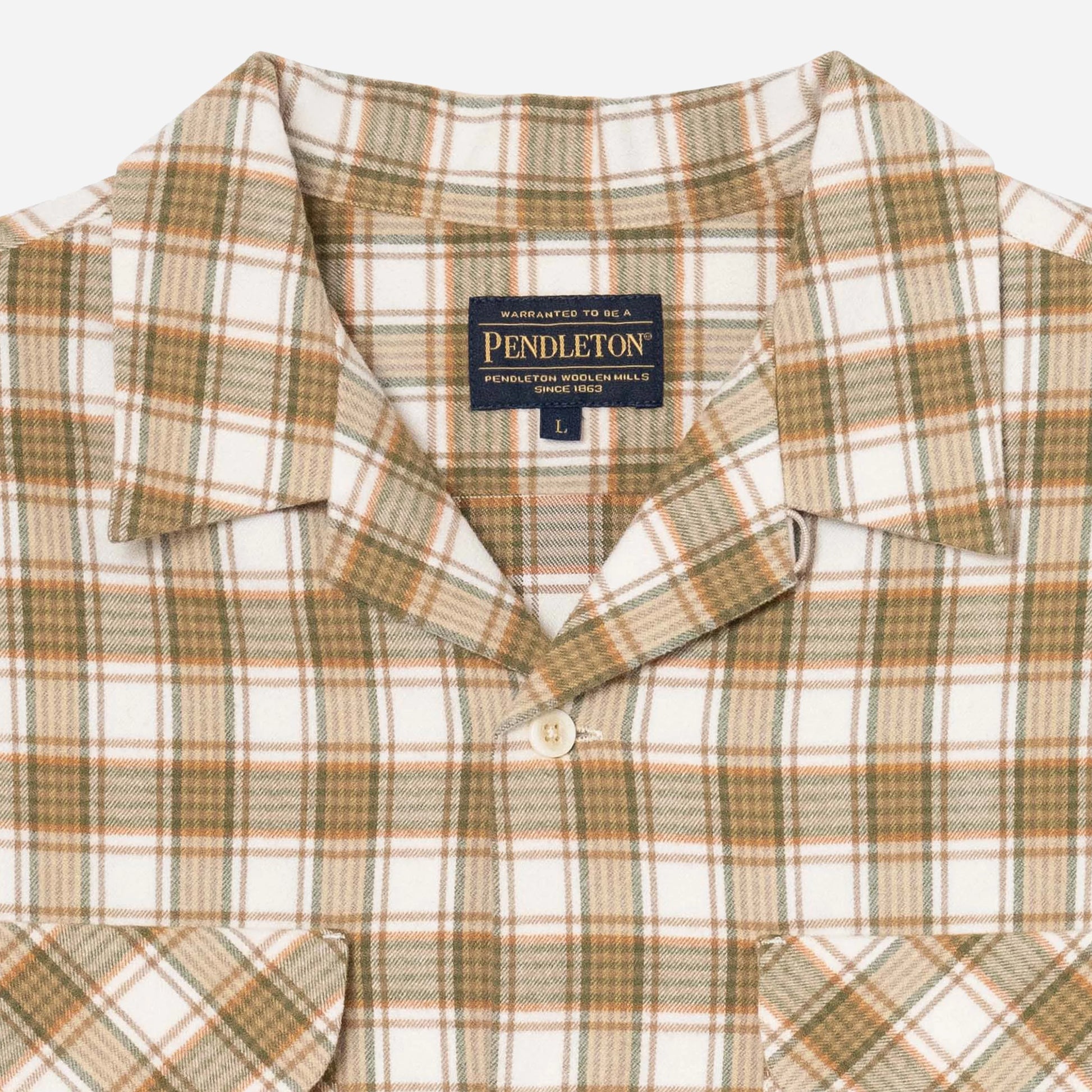 Open Collar Plaid Shirt - Khaki/Ivory