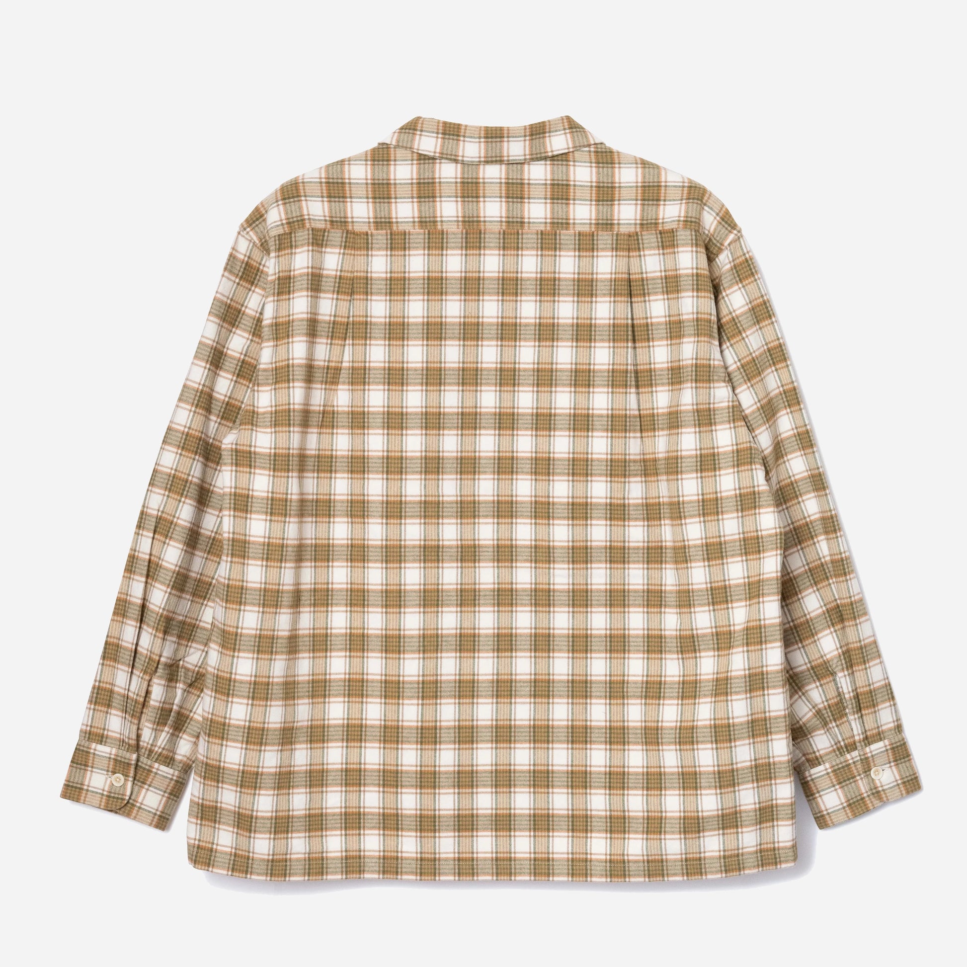 Open Collar Plaid Shirt - Khaki/Ivory