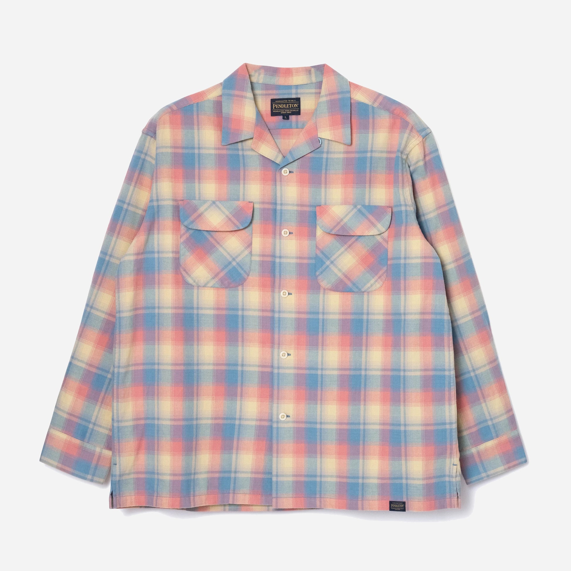 Open Collar Plaid Shirt - Coral/Sax