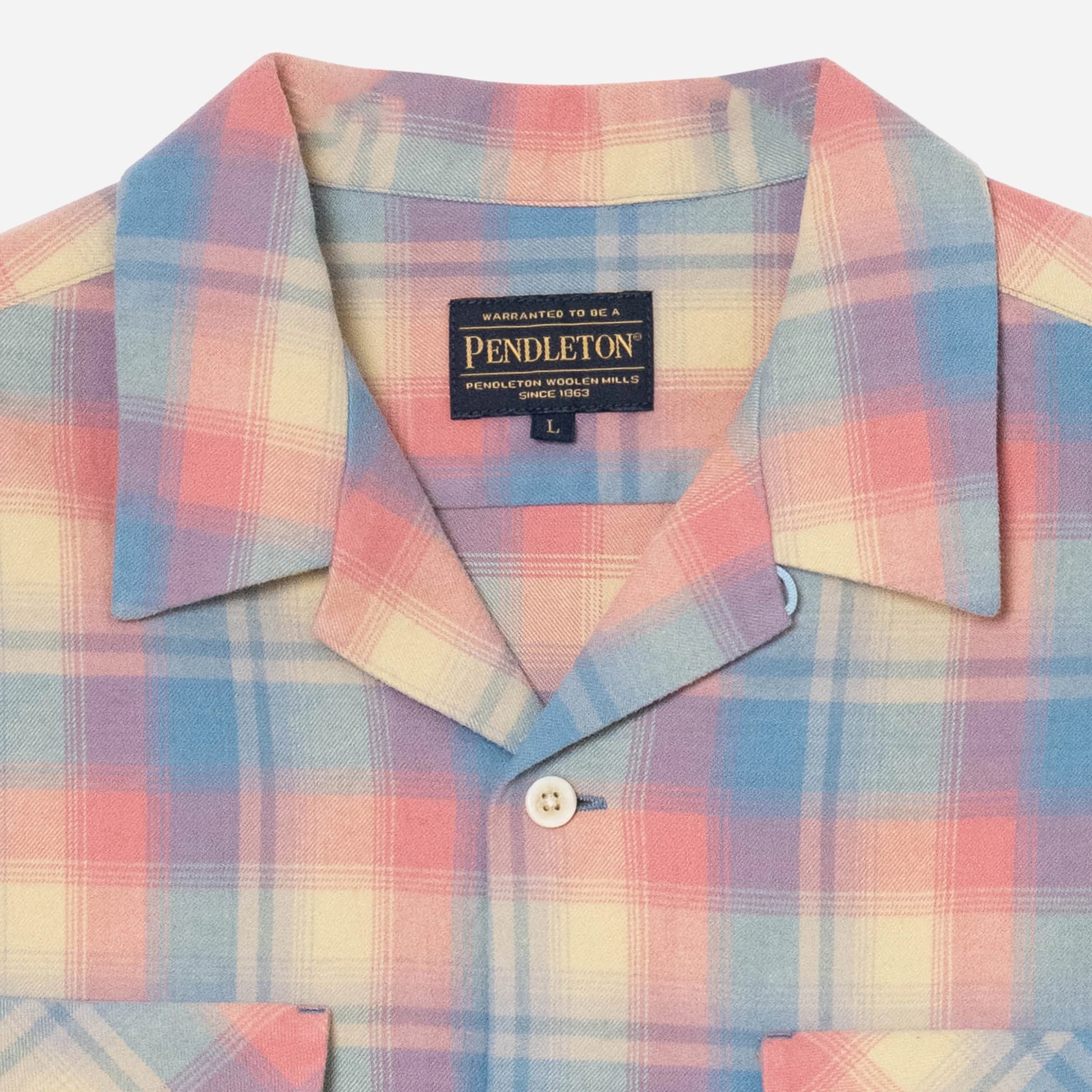 Open Collar Plaid Shirt - Coral/Sax