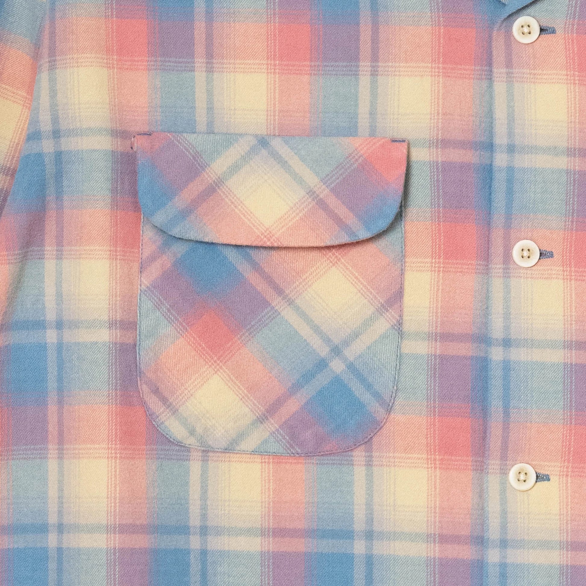 Open Collar Plaid Shirt - Coral/Sax