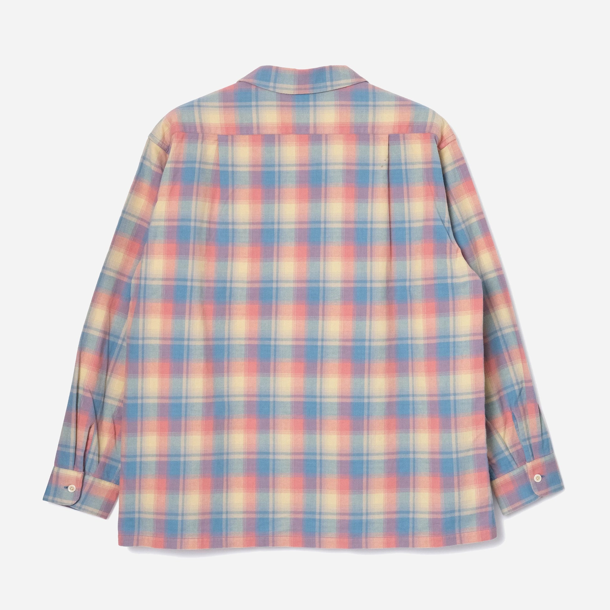 Open Collar Plaid Shirt - Coral/Sax