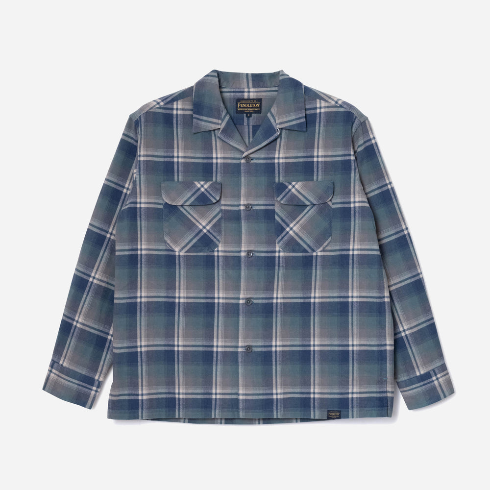 Open Collar Plaid Shirt - Dusty Blue