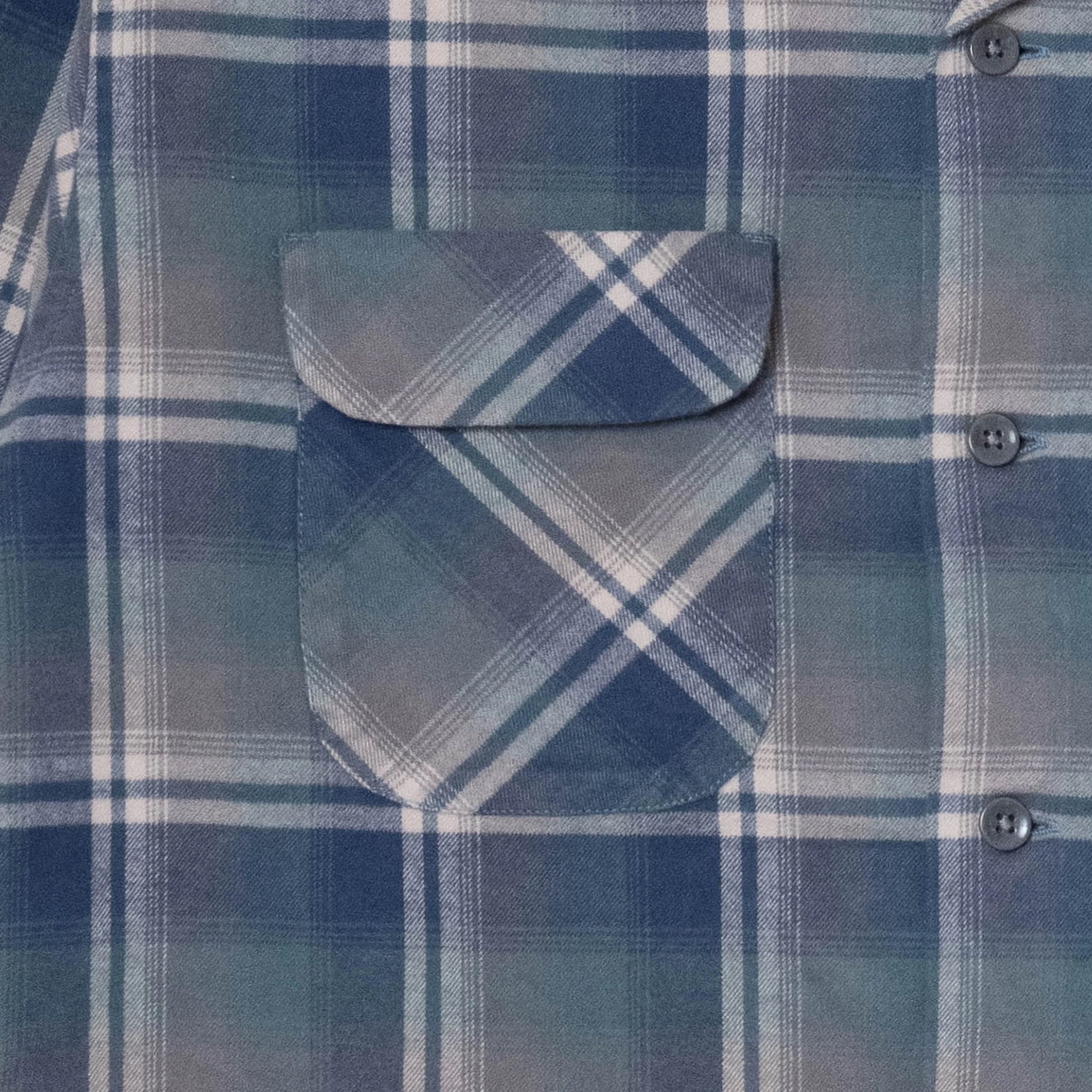 Open Collar Plaid Shirt - Dusty Blue