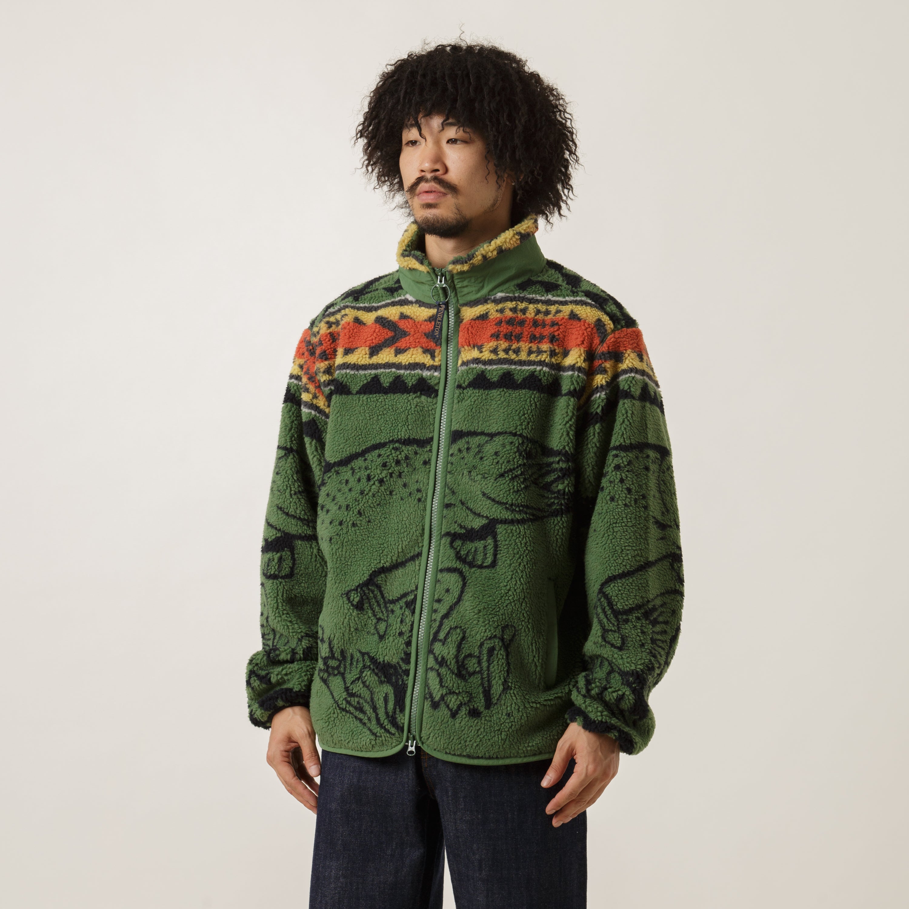 Jacquard Sherpa Fleece - Salmon Falls Olive | Pendleton EU