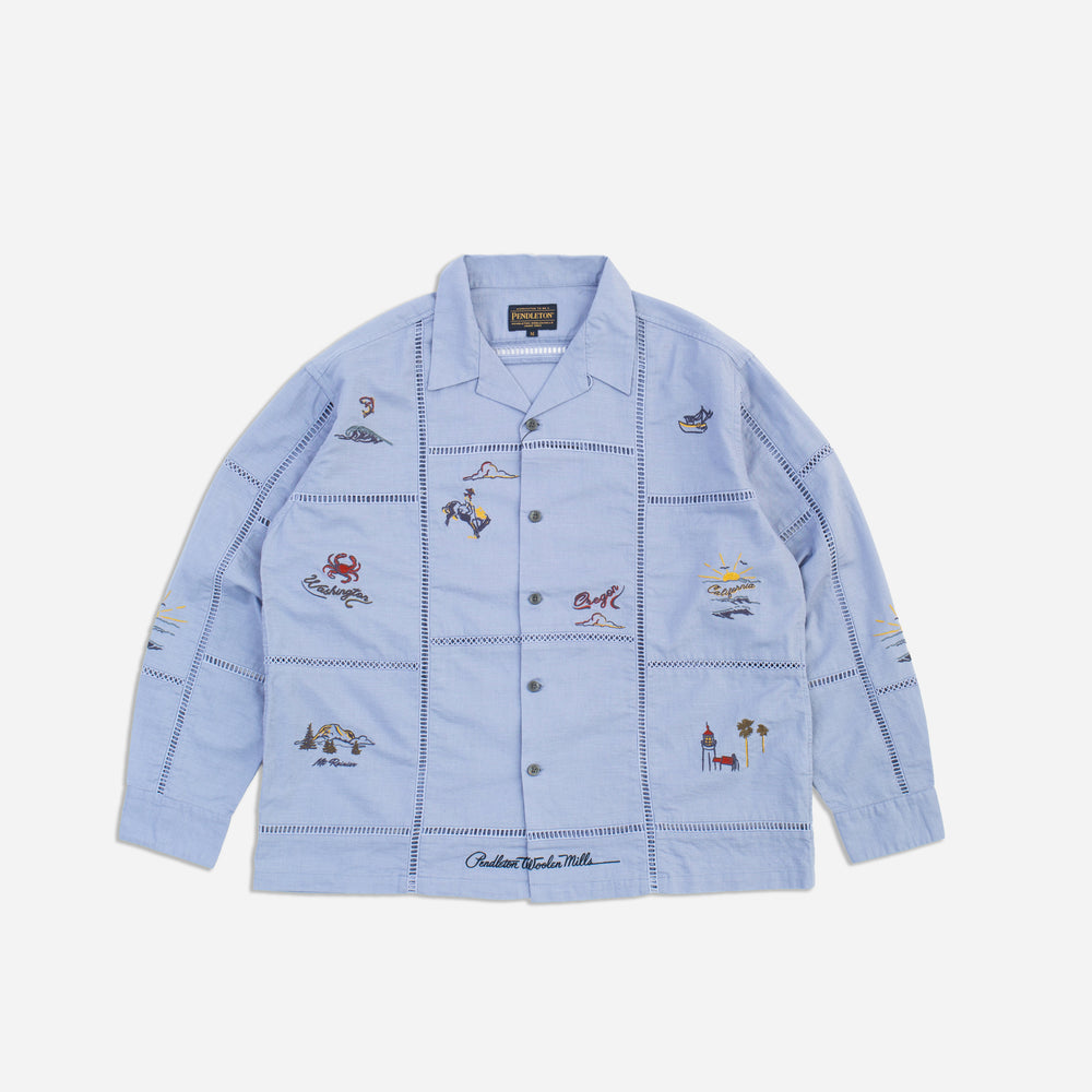 EMB Open Collar Shirt - Dusty Blue Moonbeam