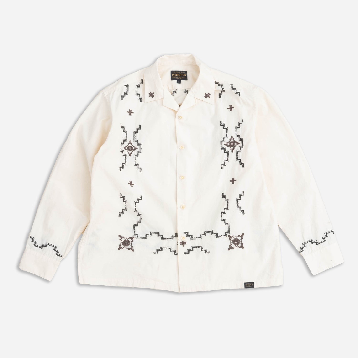 Embroidered Open Collar Shirt - Ivory Oxbow