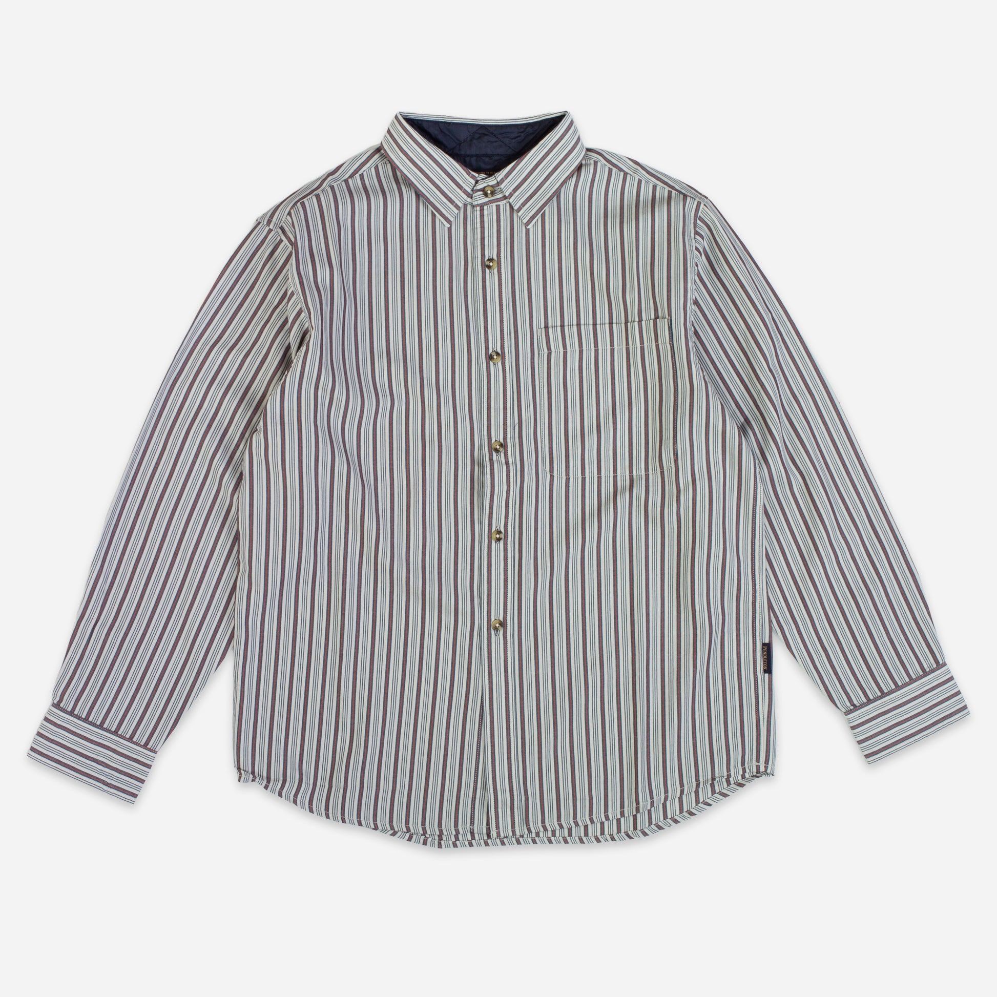 Lined Collar Stripe Shirt - White/Blue-Red
