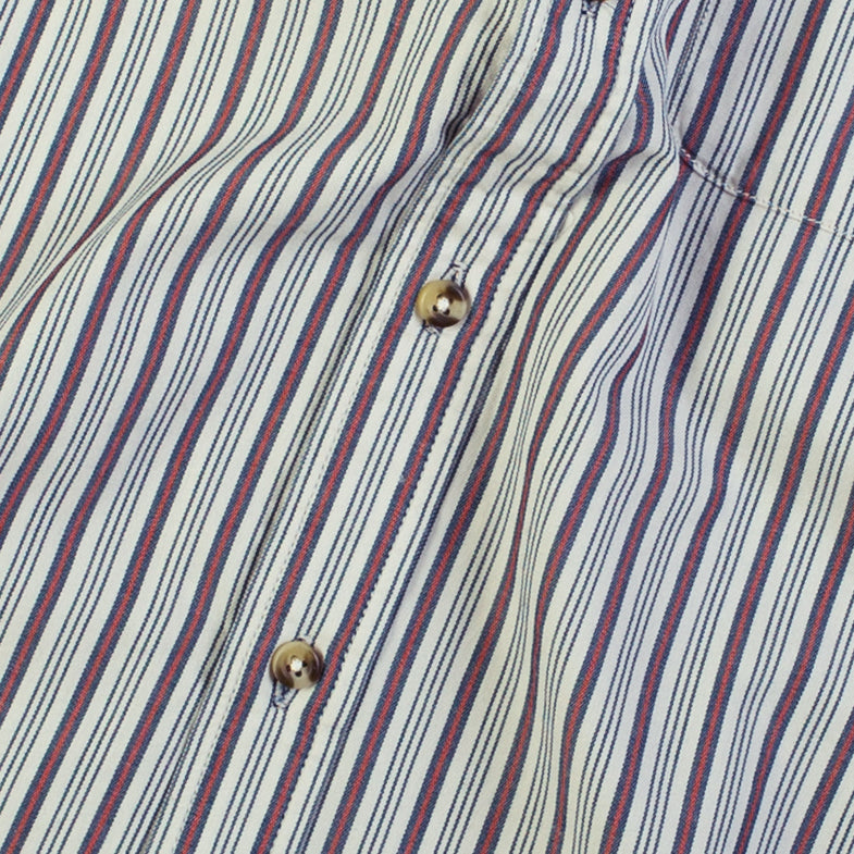 Lined Collar Stripe Shirt - White/Blue-Red