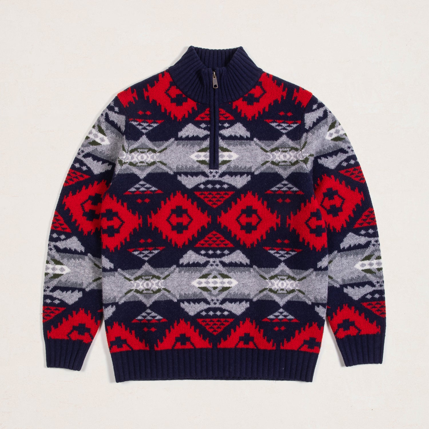 Nehalem 1/4 Zip Wool Sweater - Navy/Red