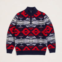 Nehalem 1/4 Zip Wool Sweater - Navy/Red