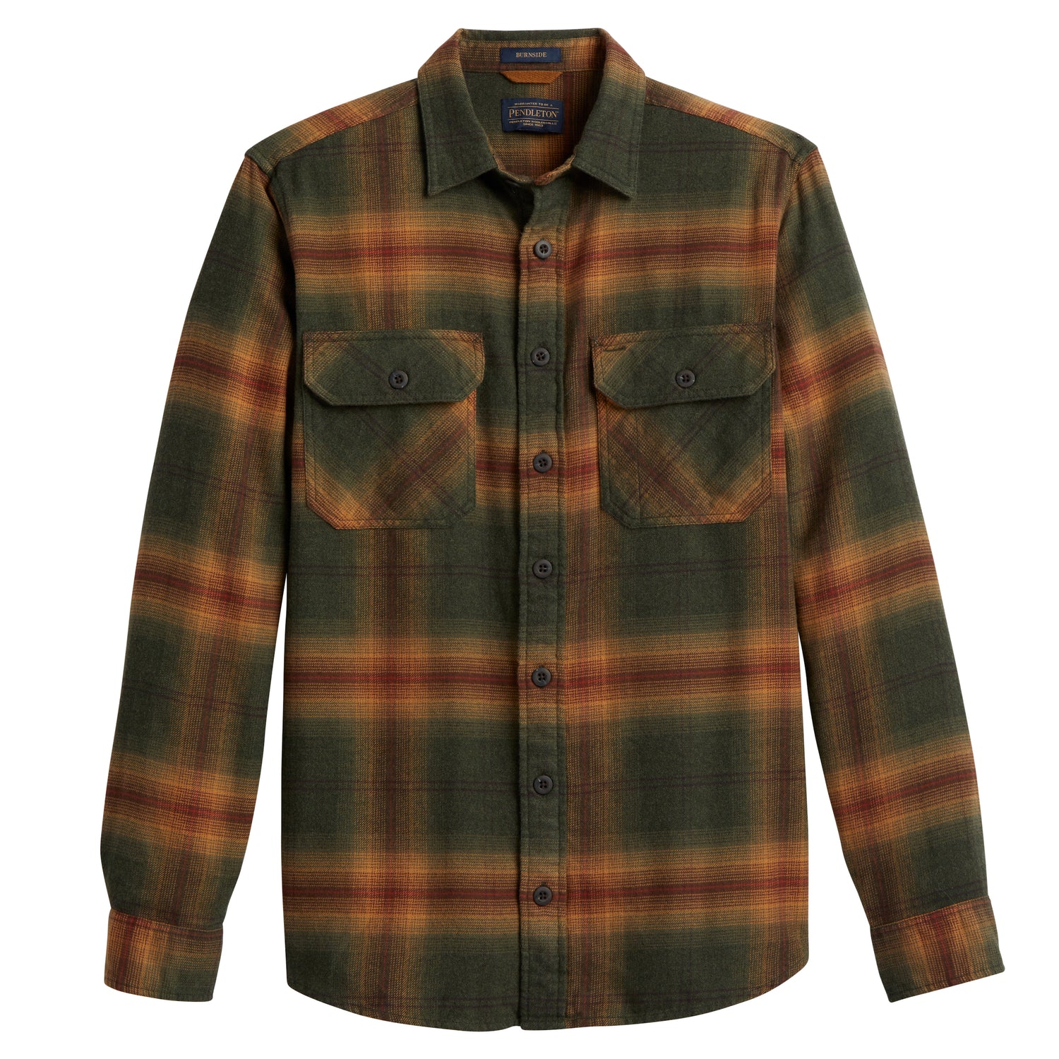 Pendleton Burnside Flannel Shirt - Dark Olive / Gold / Red Plaid