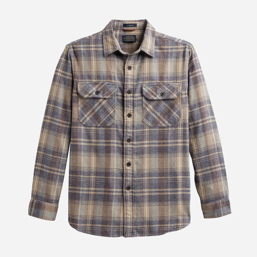 Burnside Flannel Shirt - Taupe/Charcoal/Ochre Plaid