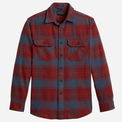 Burnside Flannel Shirt - Grey / Fire Red Plaid