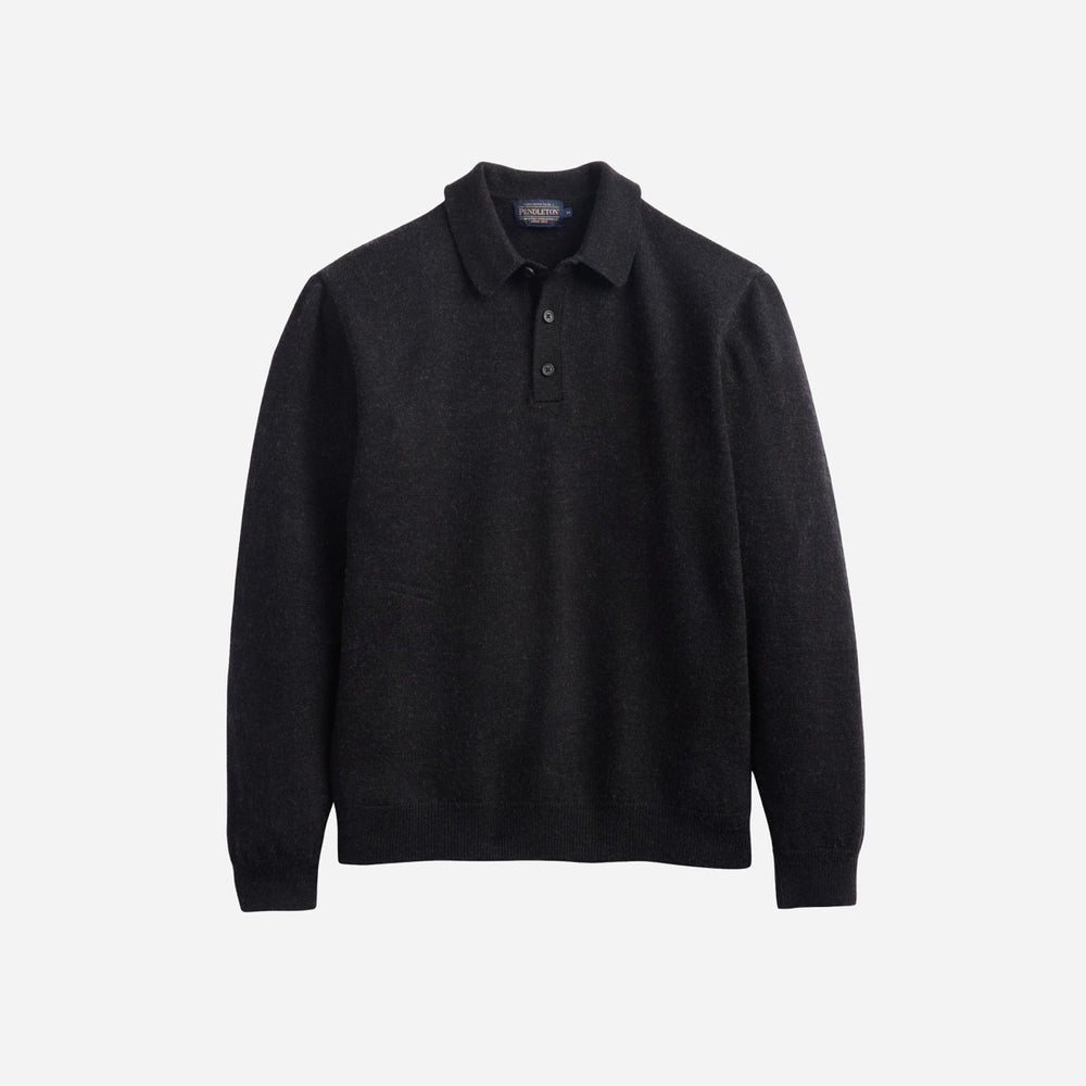 Men's Merino Polo Sweater - Black Heather