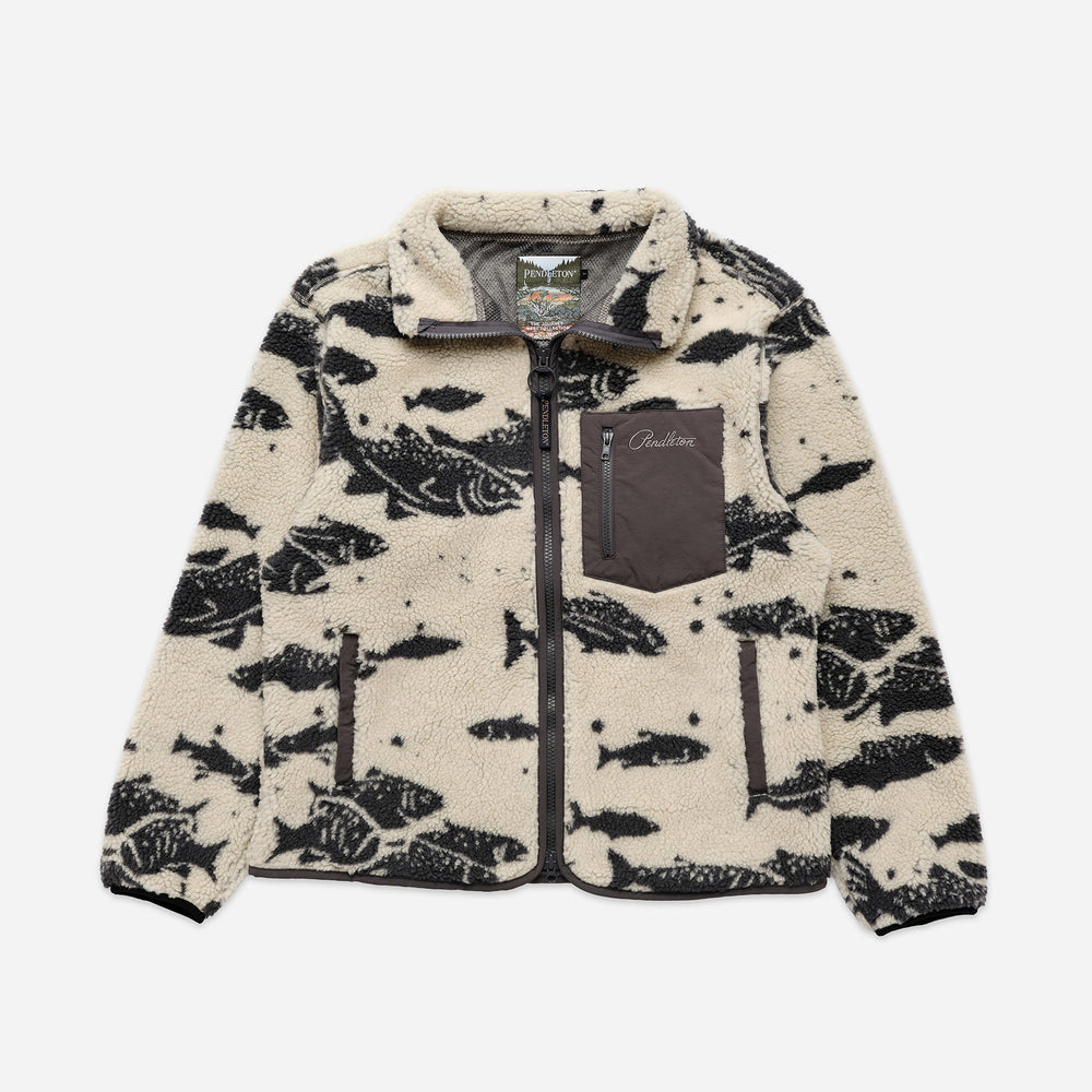 Jacquard Sherpa Fleece - Salmon Falls White