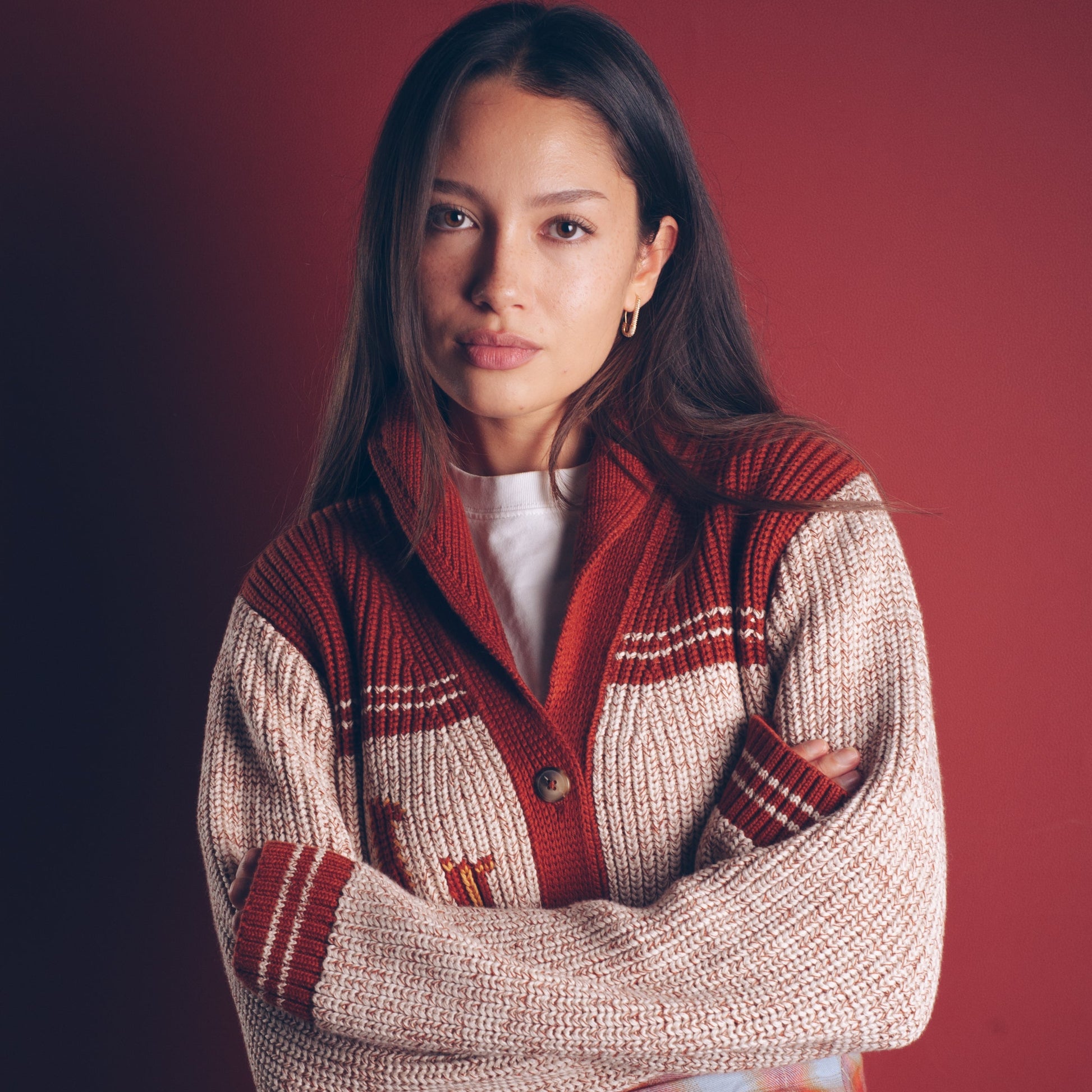 Womens Heritage Cardigan - Grey Heather/Copper