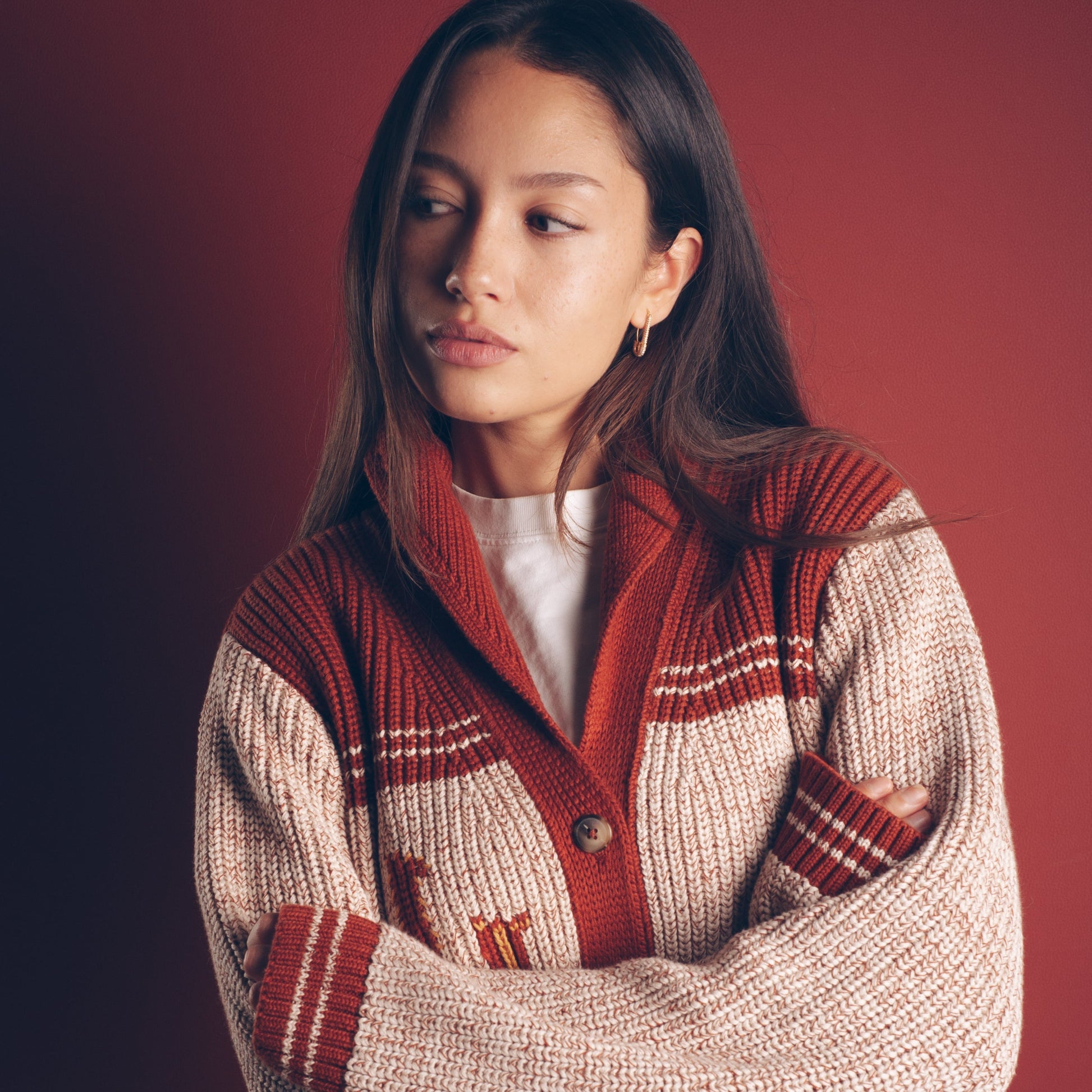 Womens Heritage Cardigan - Grey Heather/Copper