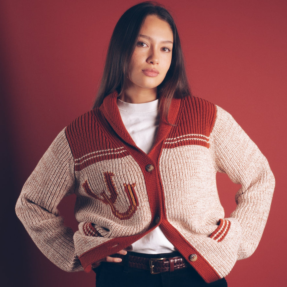 Womens Heritage Cardigan - Grey Heather/Copper