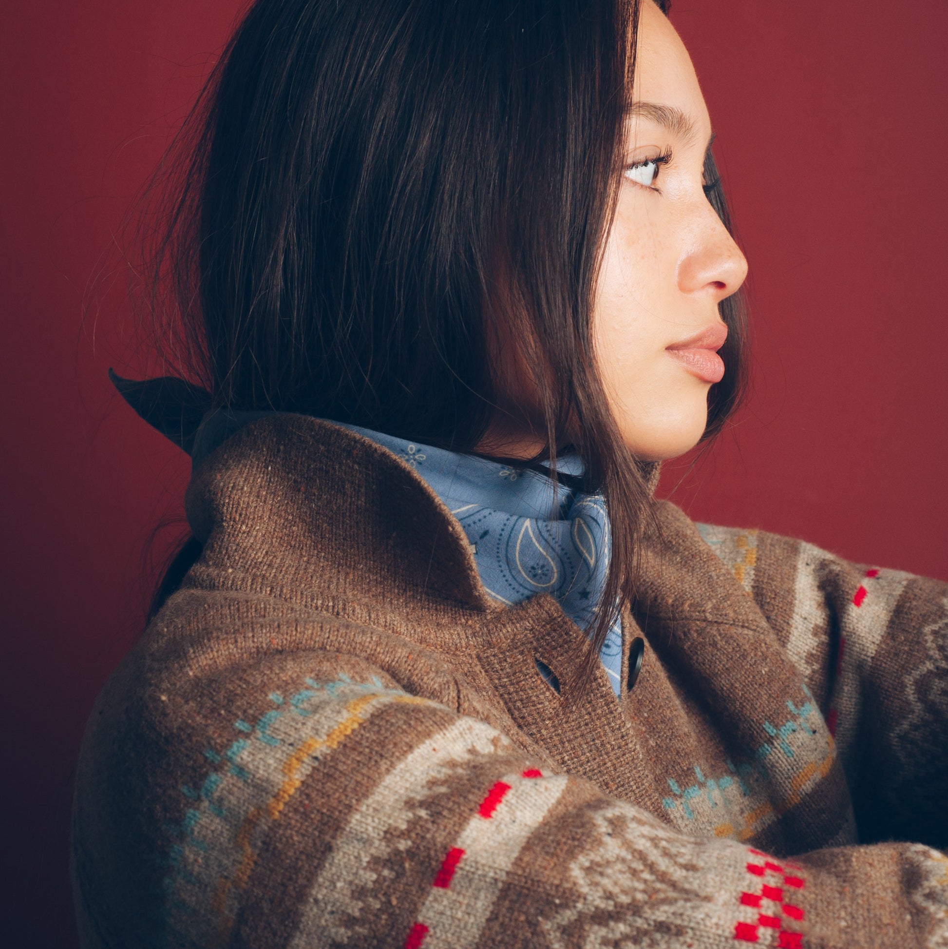 Womens Fairisle Merino Cardigan - Tan Multi