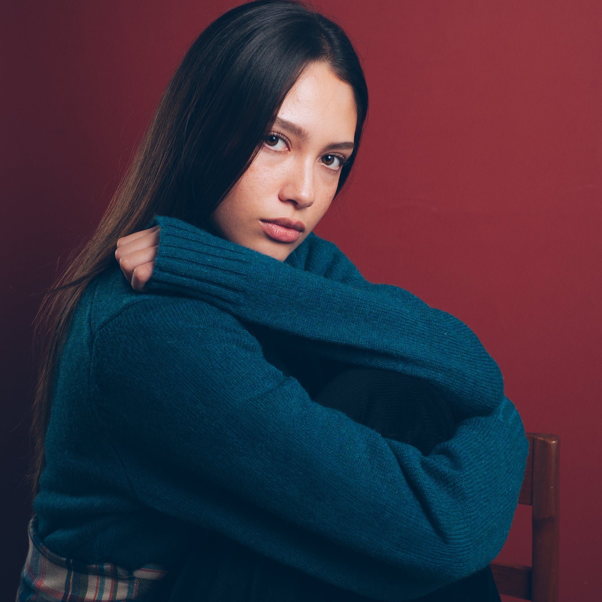 Womens Shetland Crew Knit - Deep Teal Heather