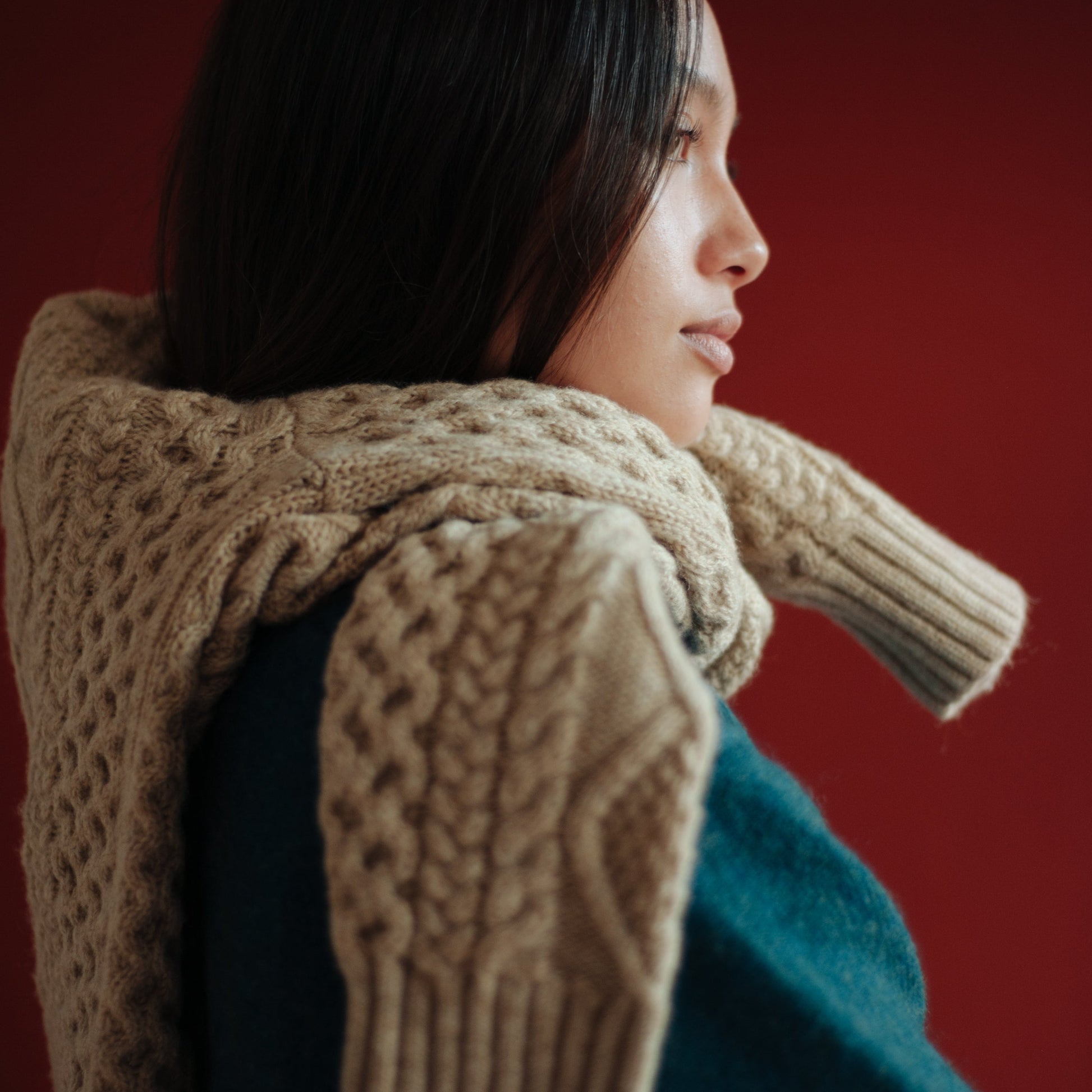 Womens Fisherman Cable Cardigan - Driftwood