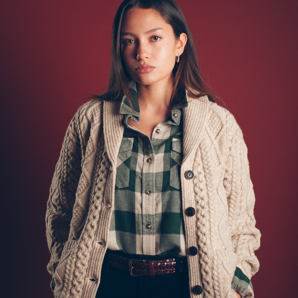 Womens Fisherman Cable Cardigan - Driftwood