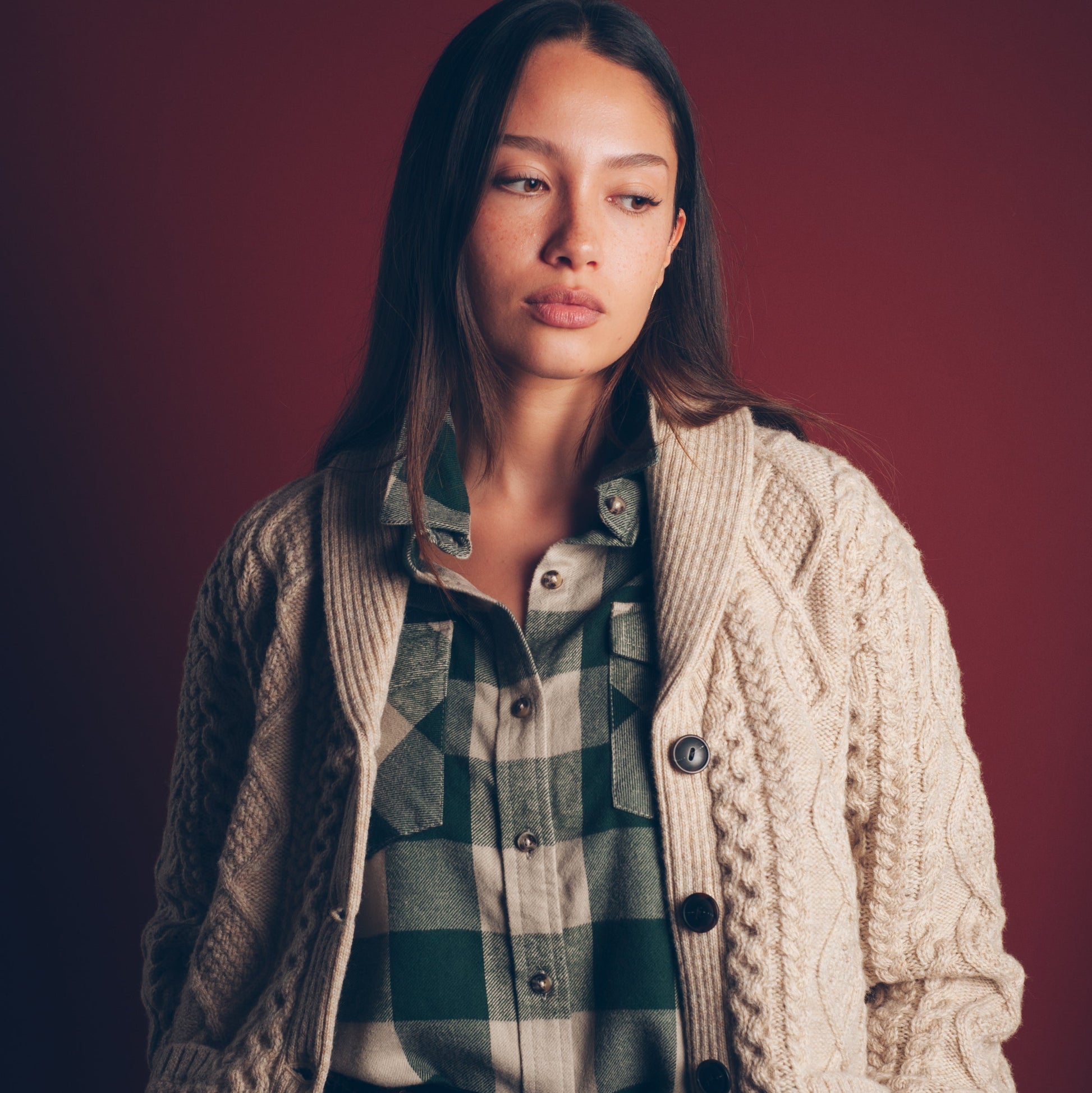 Womens Fisherman Cable Cardigan - Driftwood