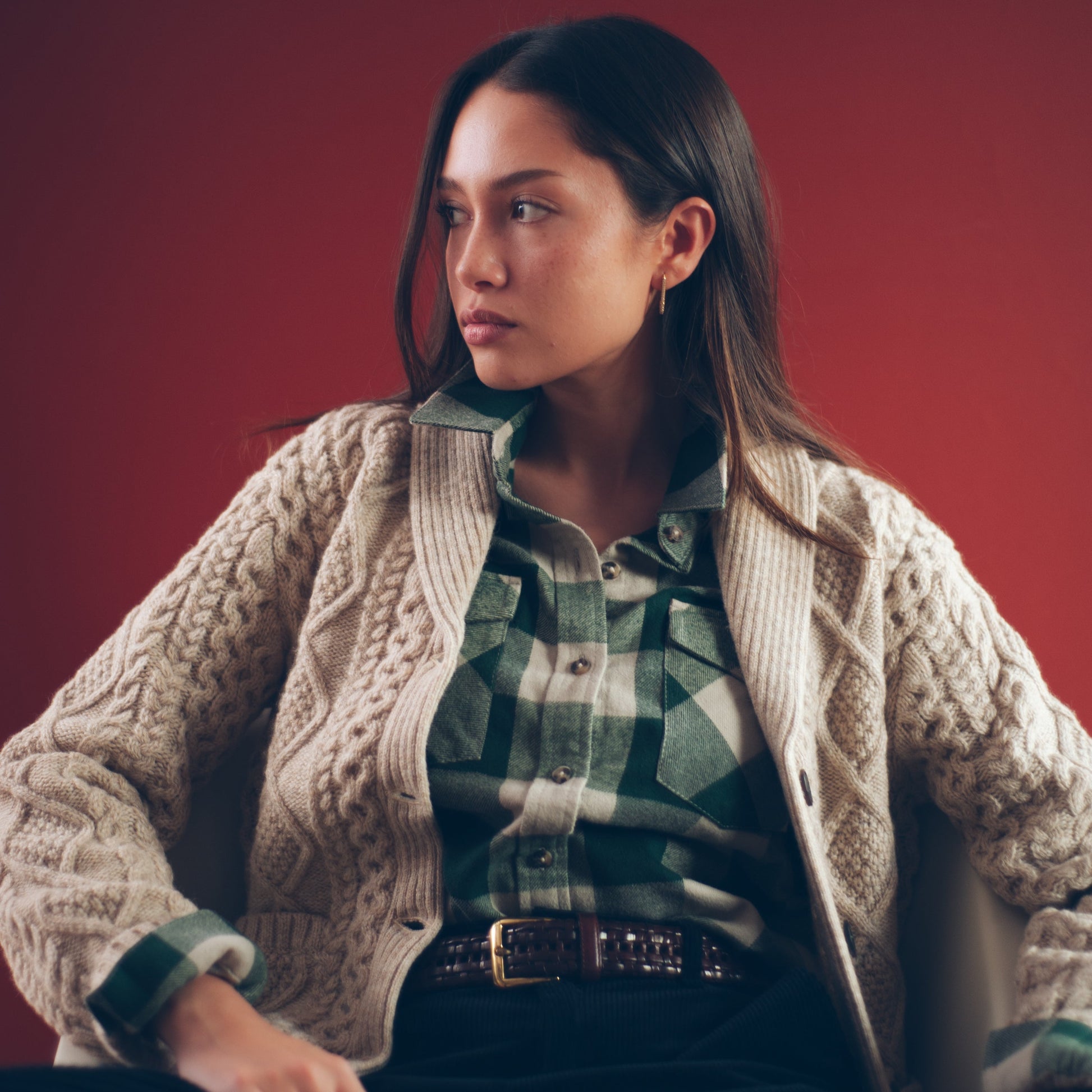 Womens Fisherman Cable Cardigan - Driftwood