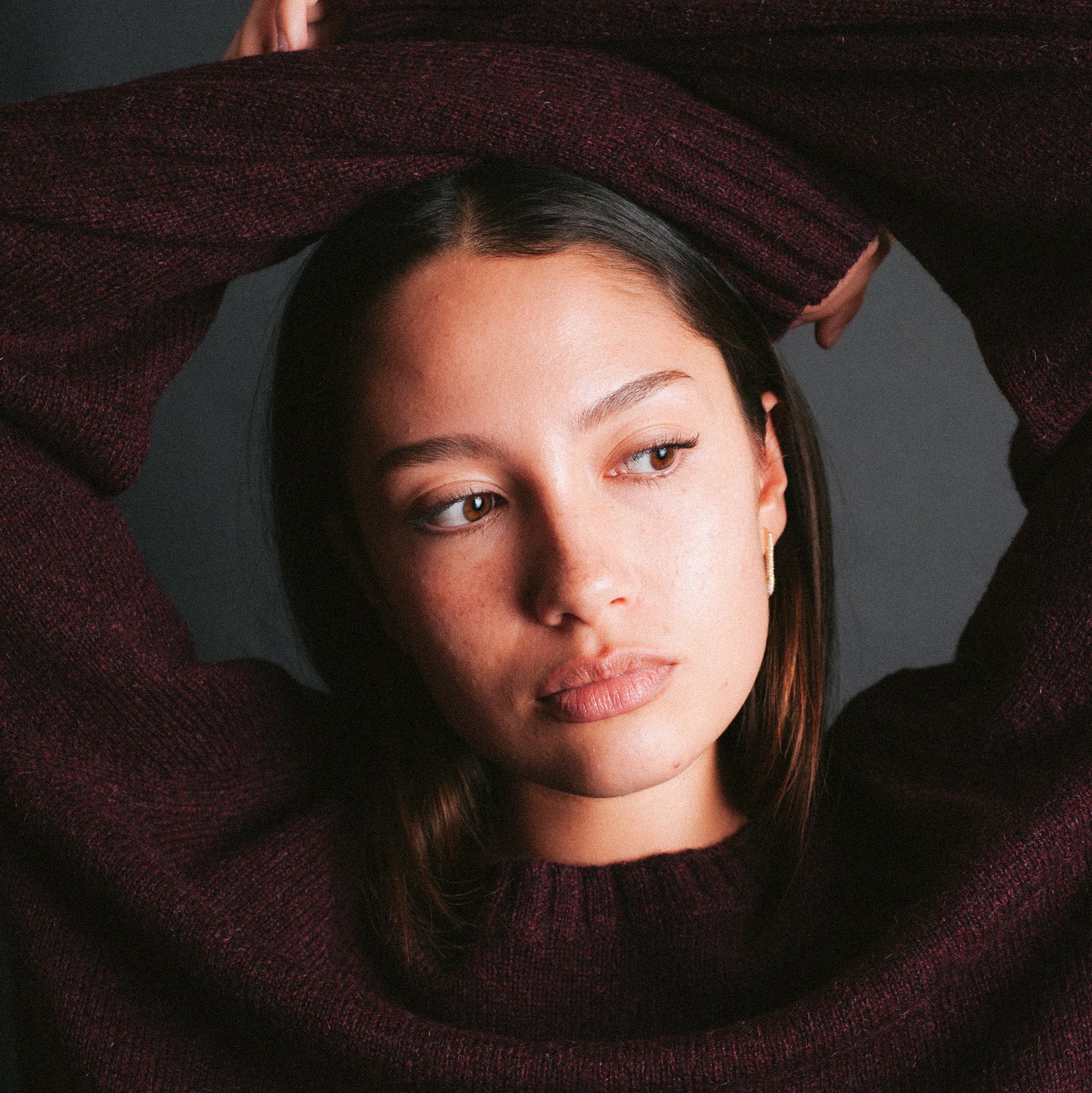 Womens Relaxed Shetland Sweater - Burgundy Heather