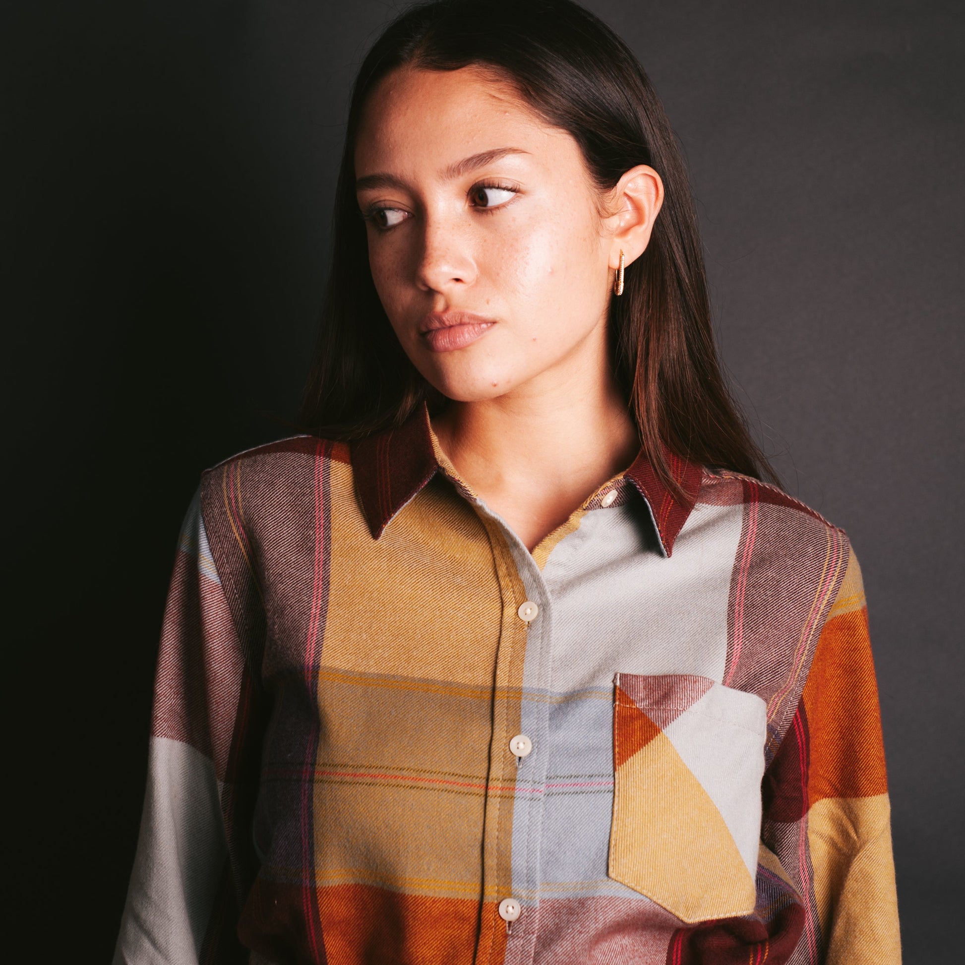 Womens Relaxed Flannel Shirt - Copper Multi Plaid