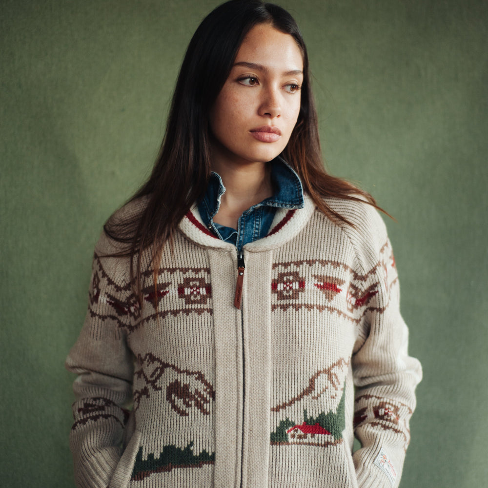 Womens Alpaca Lambswool Cardigan - Oatmeal Heather