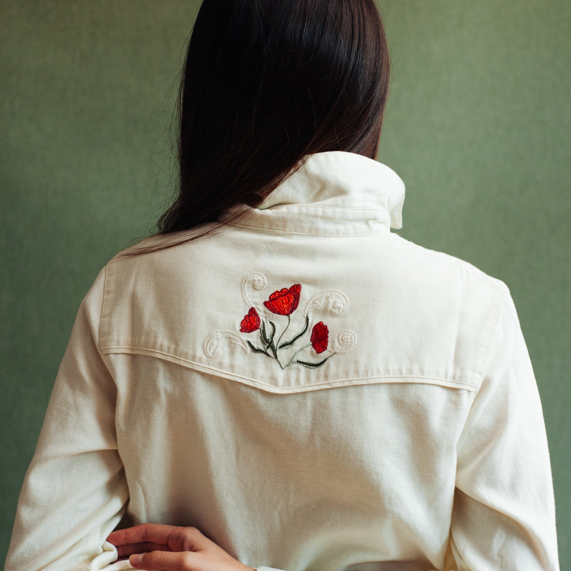 Womens Embroidered Western Shirt - Ecru