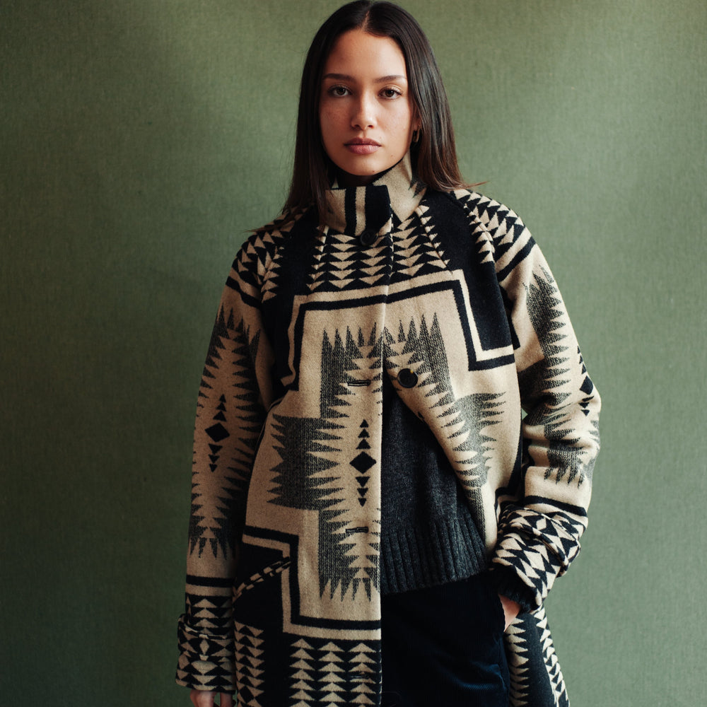 Womens Wool Timberline Coat - Black/Tan Harding