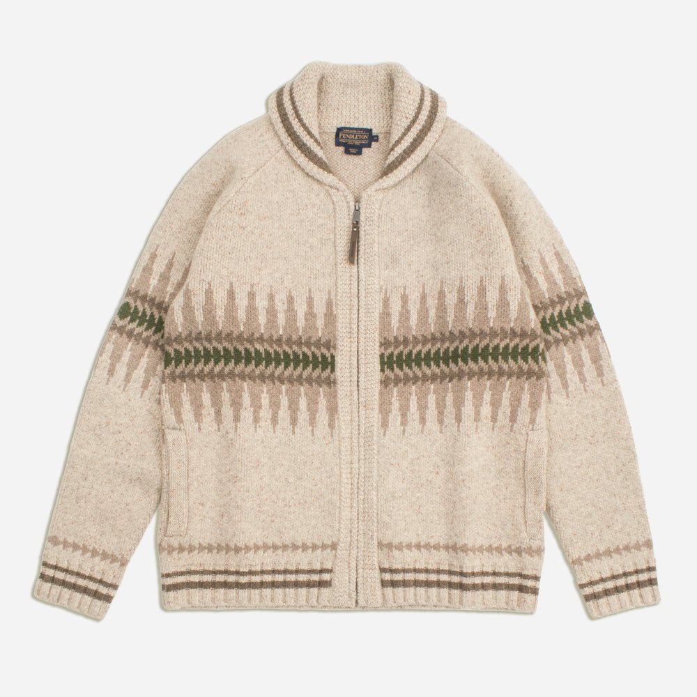 Sawtooth Buck Zip Cardigan - Oatmeal