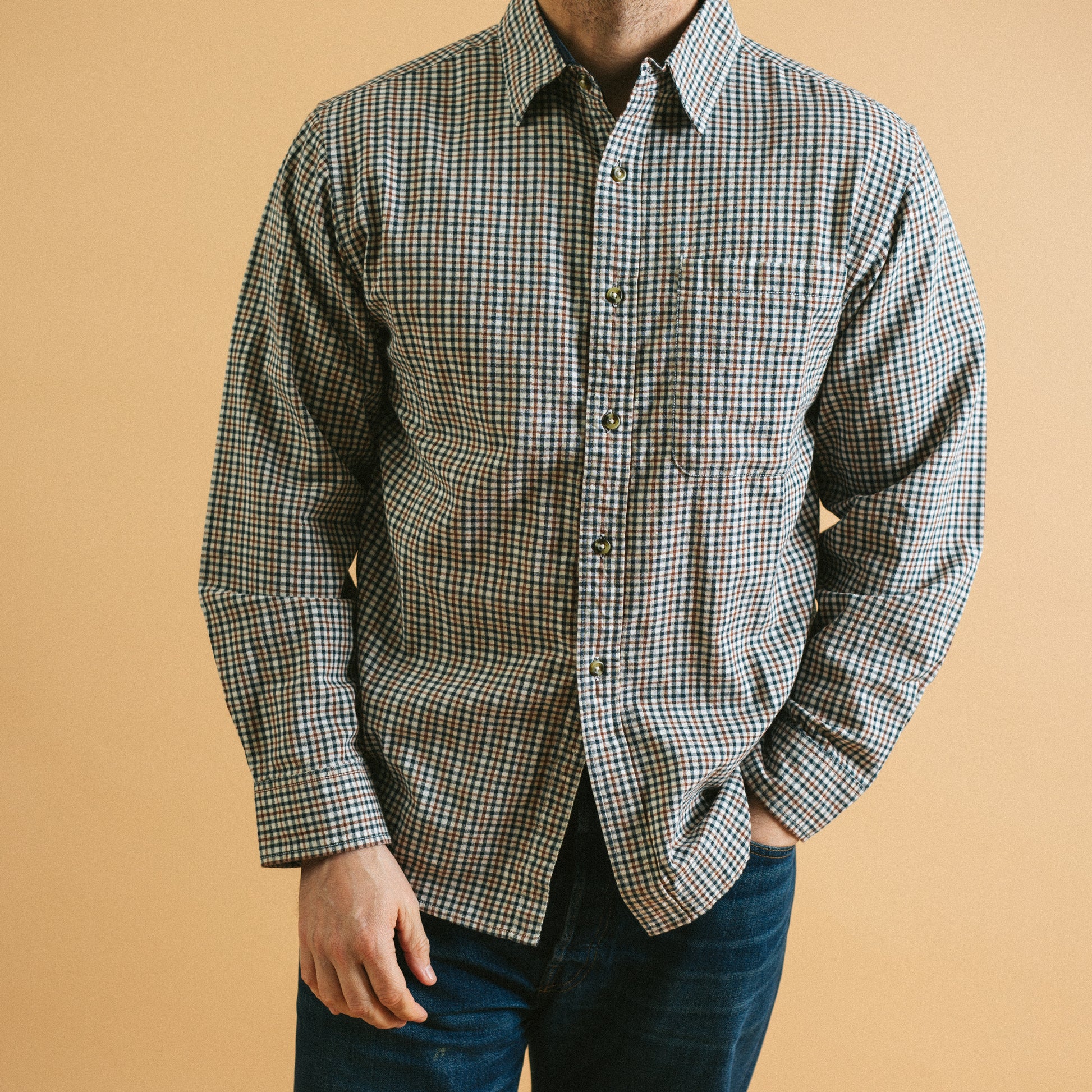 Lined Collar Plaid Shirt - Navy/Grey