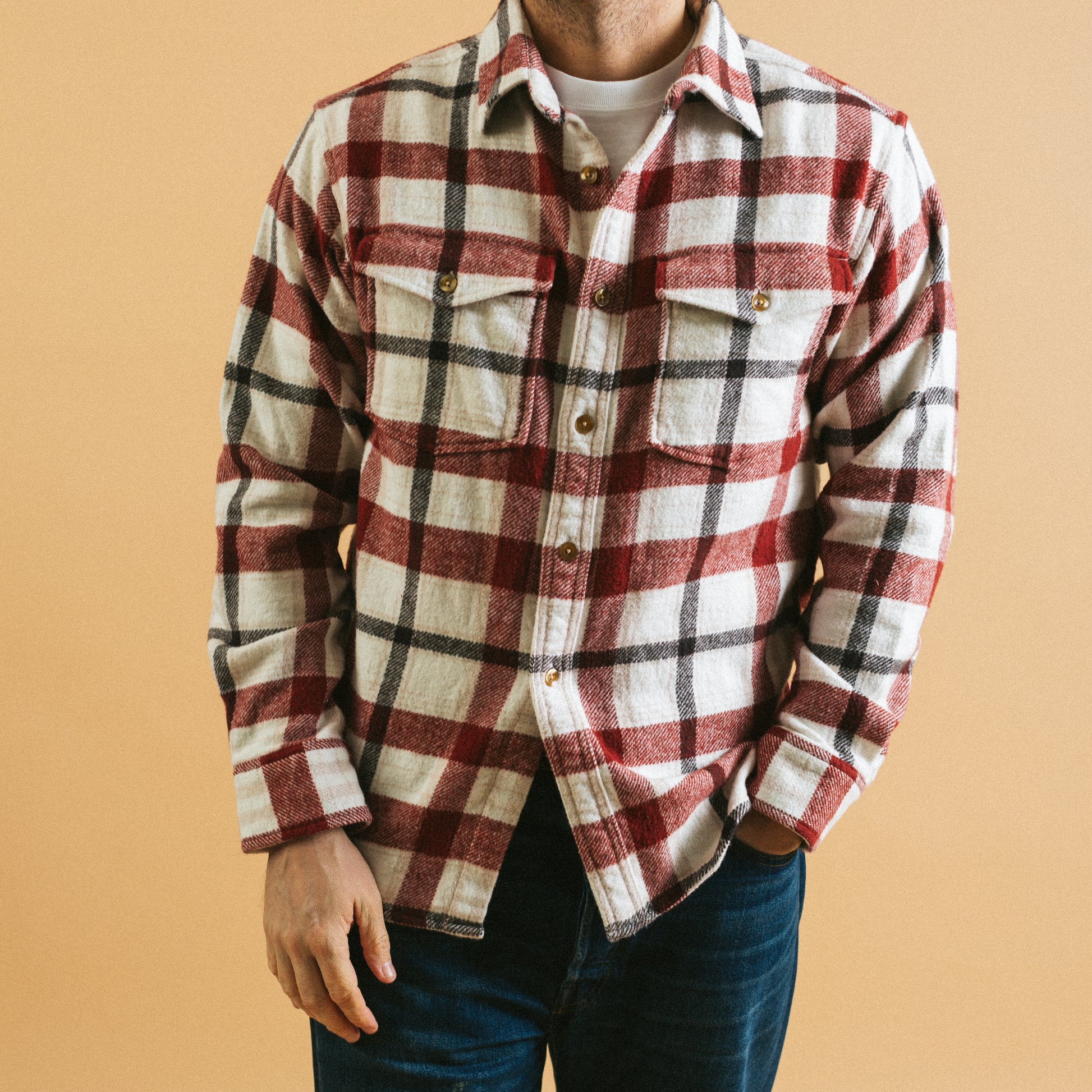 Big Pocket Shirt - White/Brandy Brown