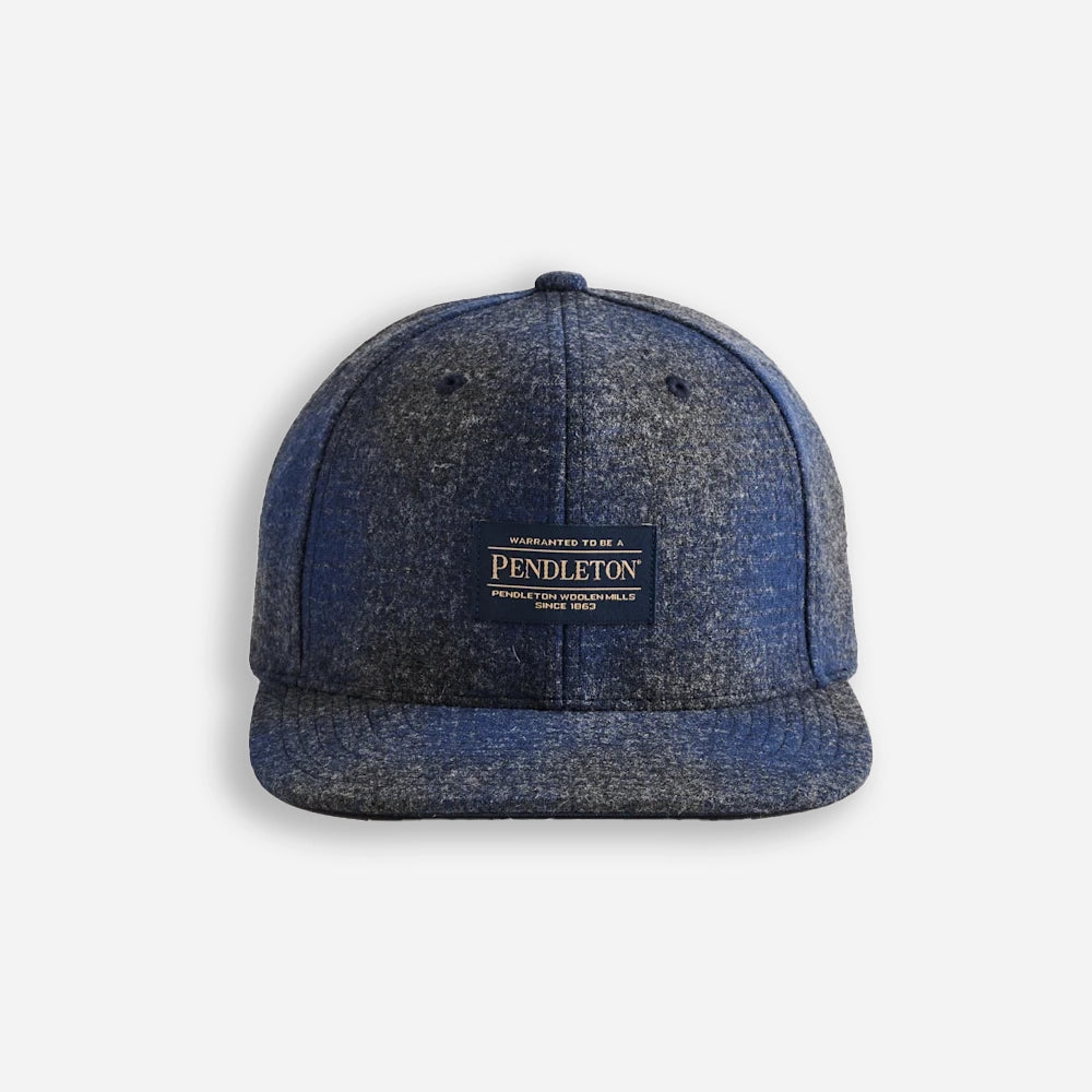 Plaid Flat Brim Hat - Navy/Oxford Mix