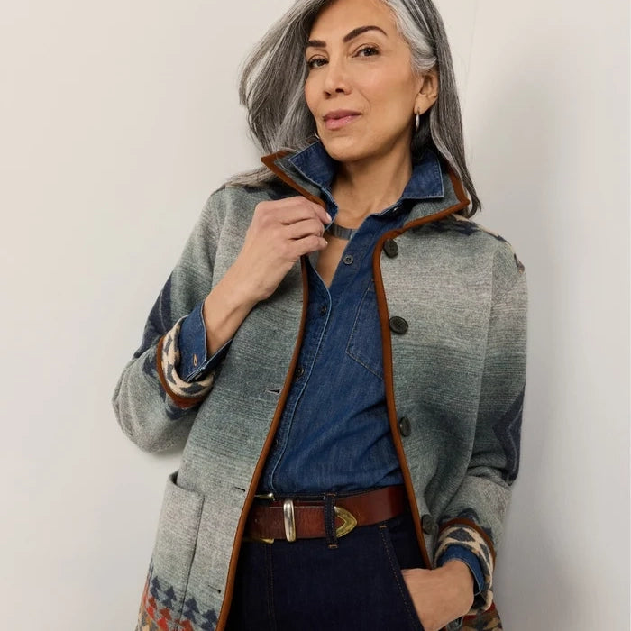 Women's Reversible Wool Coat - Harding Indigo