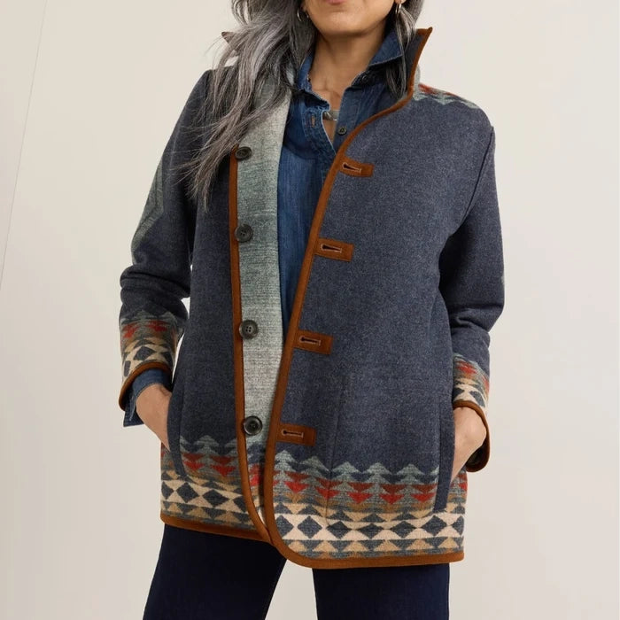 Women's Reversible Wool Coat - Harding Indigo
