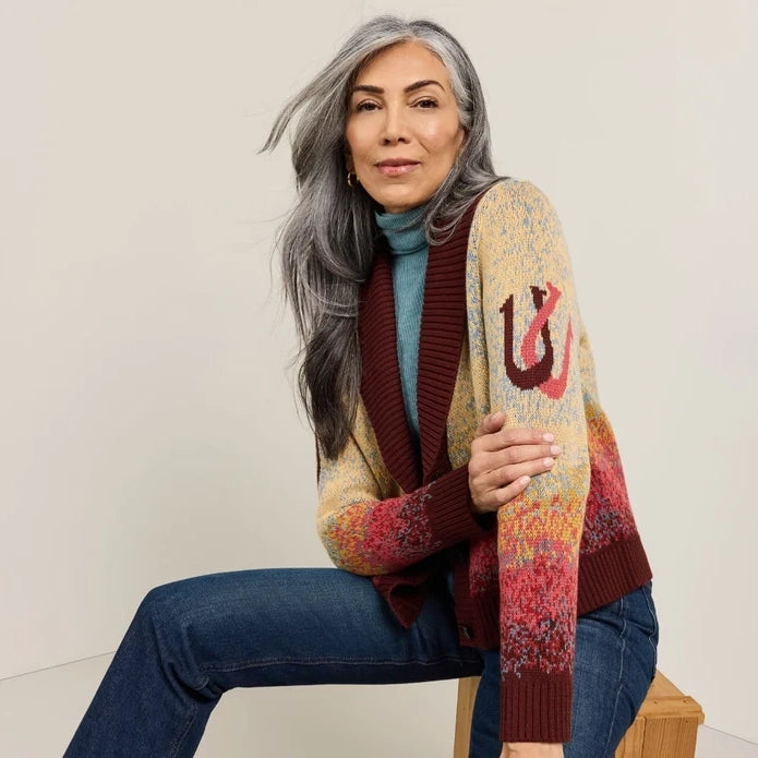 Women's Western Scenic Cardigan - Sunrise Ombre