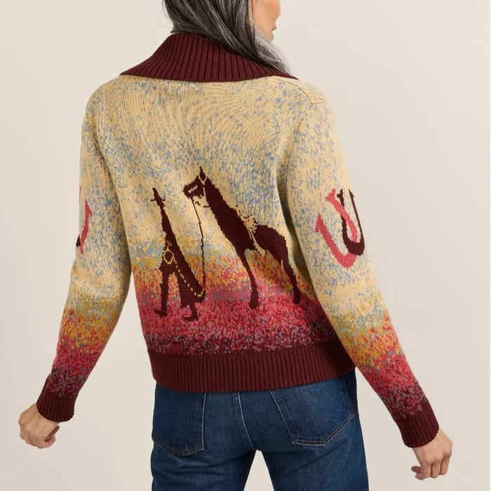 Women's Western Scenic Cardigan - Sunrise Ombre
