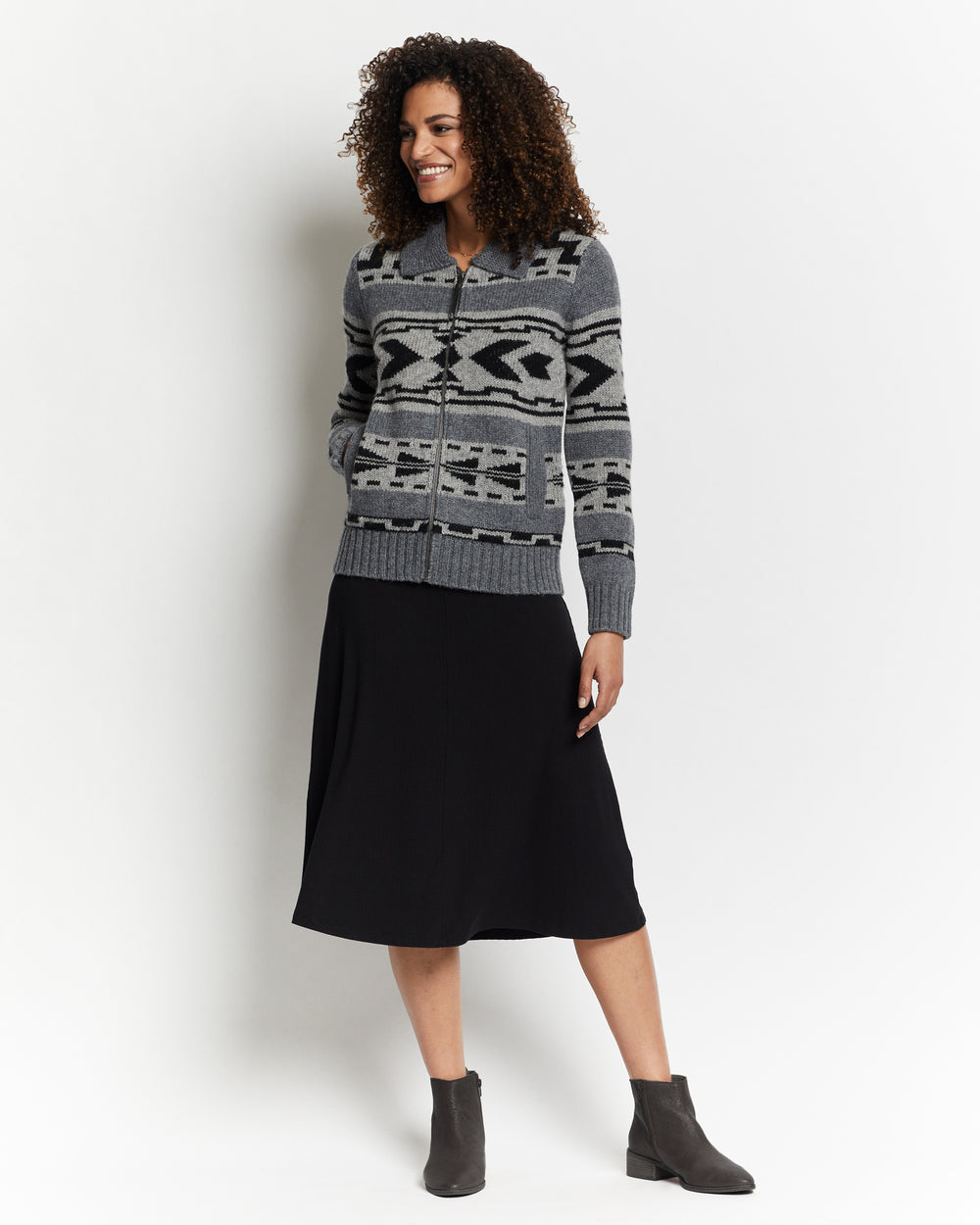 Graphic Shetland Zip Sweater - Grey Multi