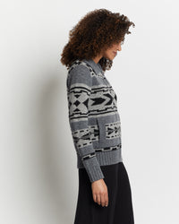 Graphic Shetland Zip Sweater - Grey Multi